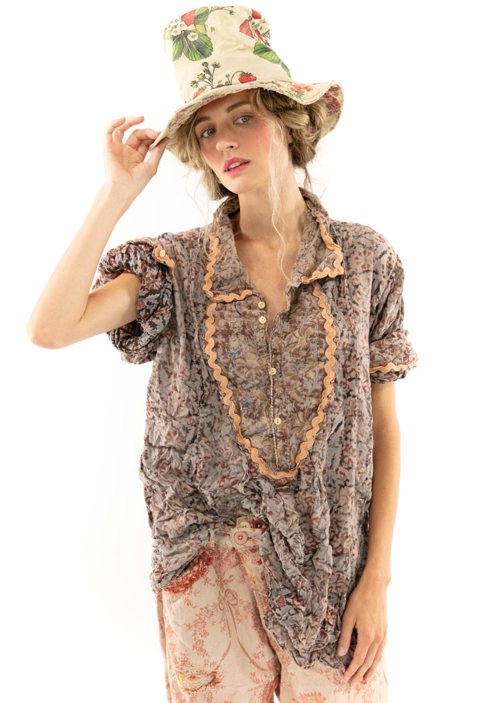 Magnolia Pearl Blockprint Tora Shirt Tresor Top 1144 One Size