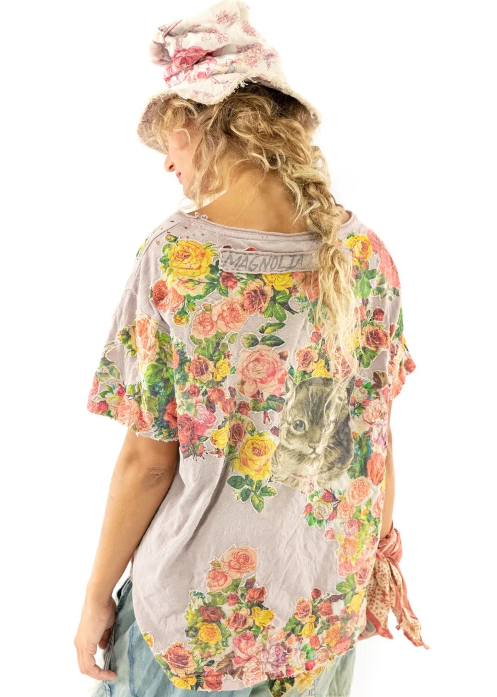 Magnolia Pearl All Over Floral Applique Tee Top 1211 Lilac