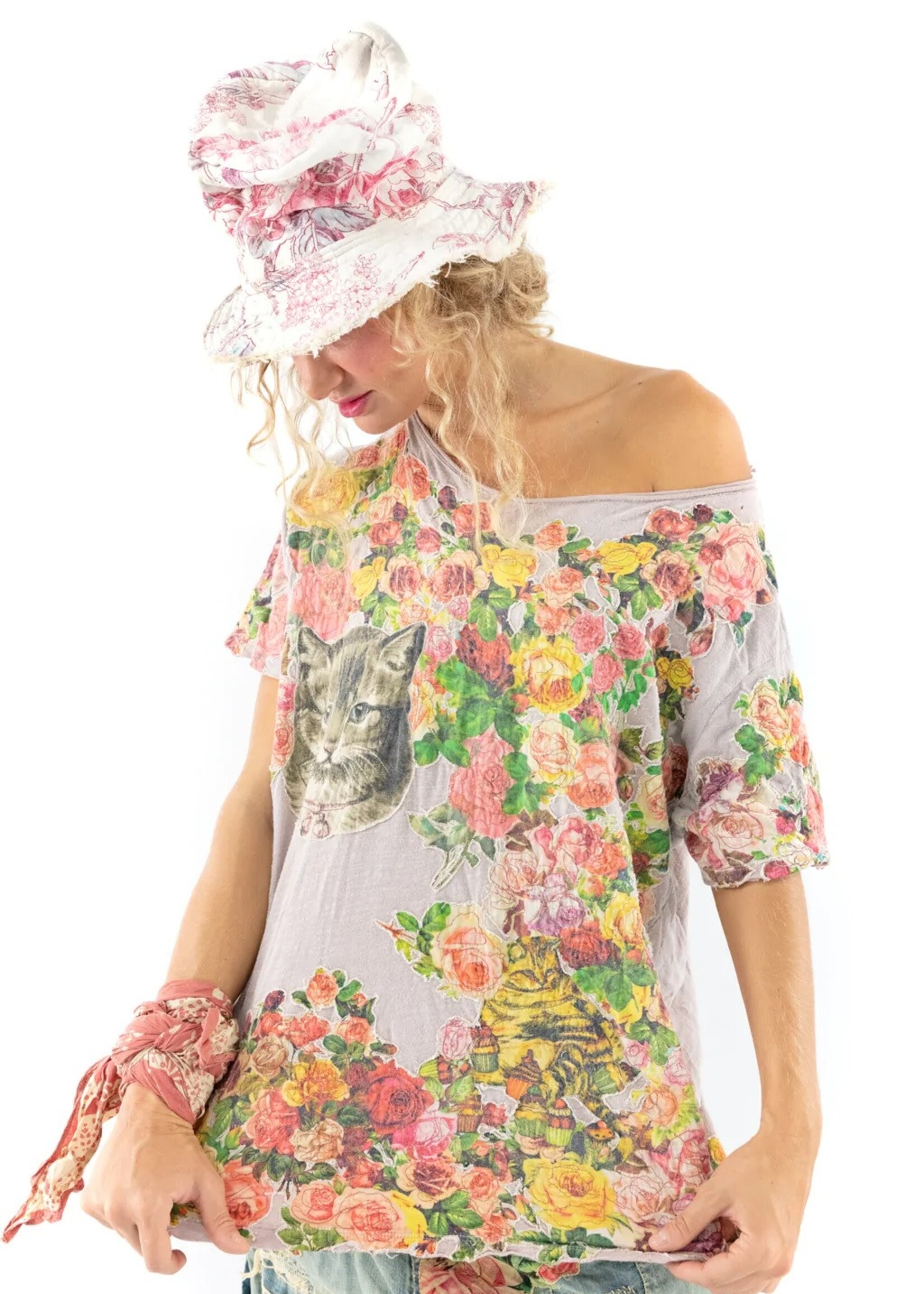 Magnolia Pearl All Over Floral Applique Tee Top 1211 Lilac