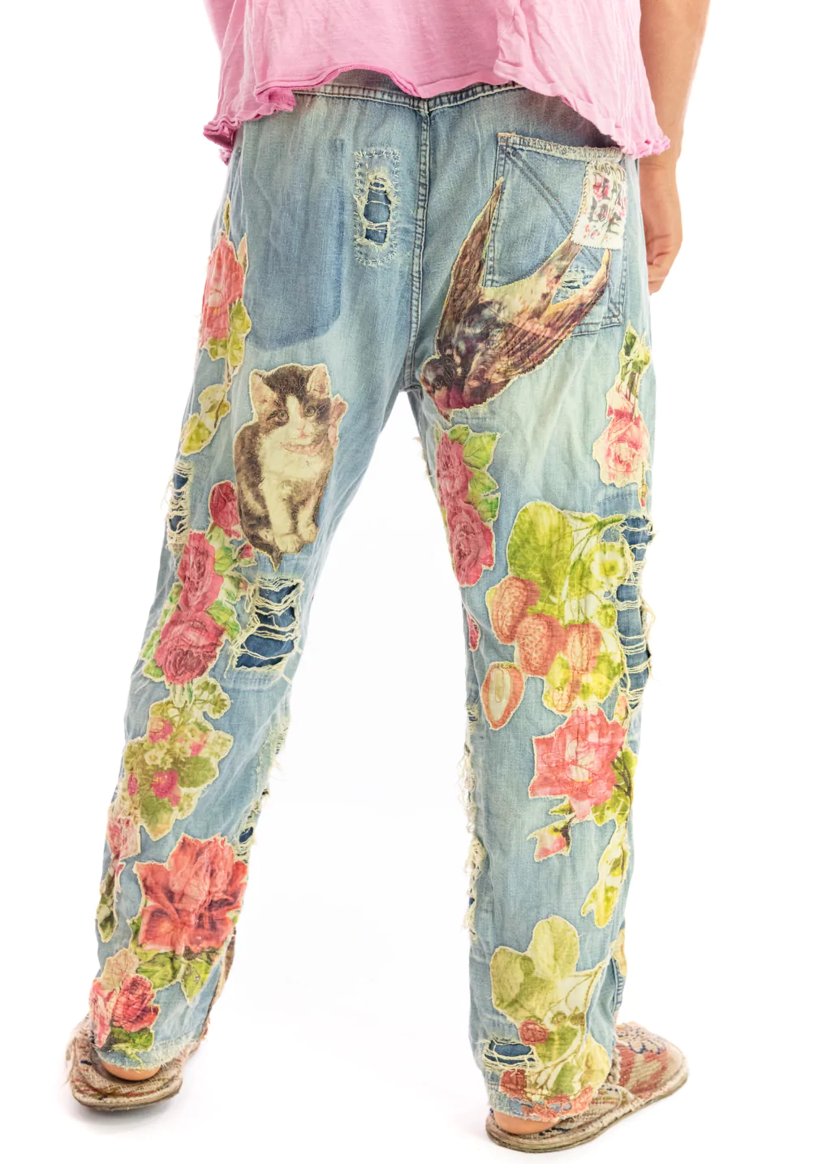 Magnolia Pearl Floral Applique Miner Denims Pants 371 Washed Indigo One Size