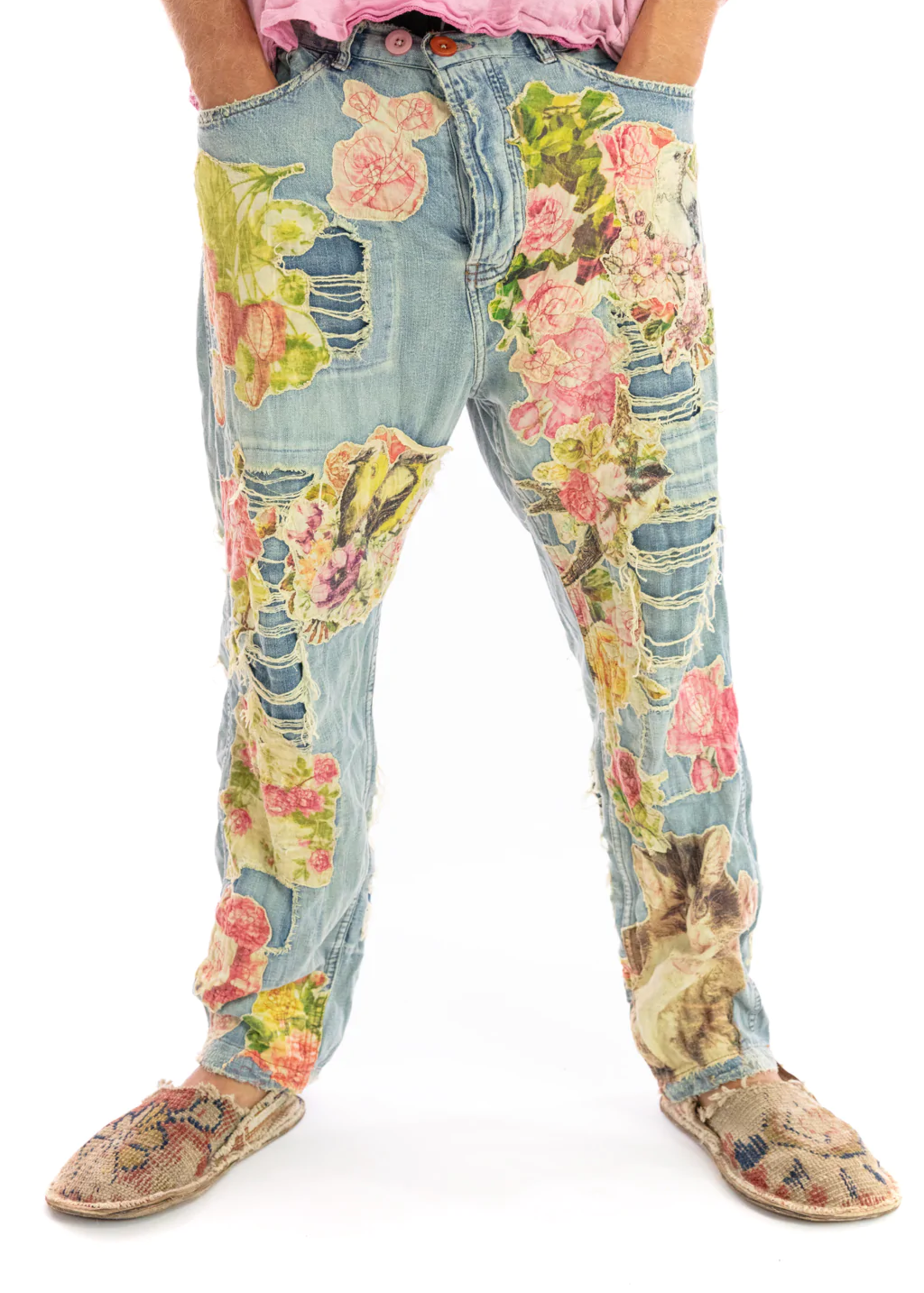 Magnolia Pearl Floral Applique Miner Denims Pants 371 Washed Indigo One Size