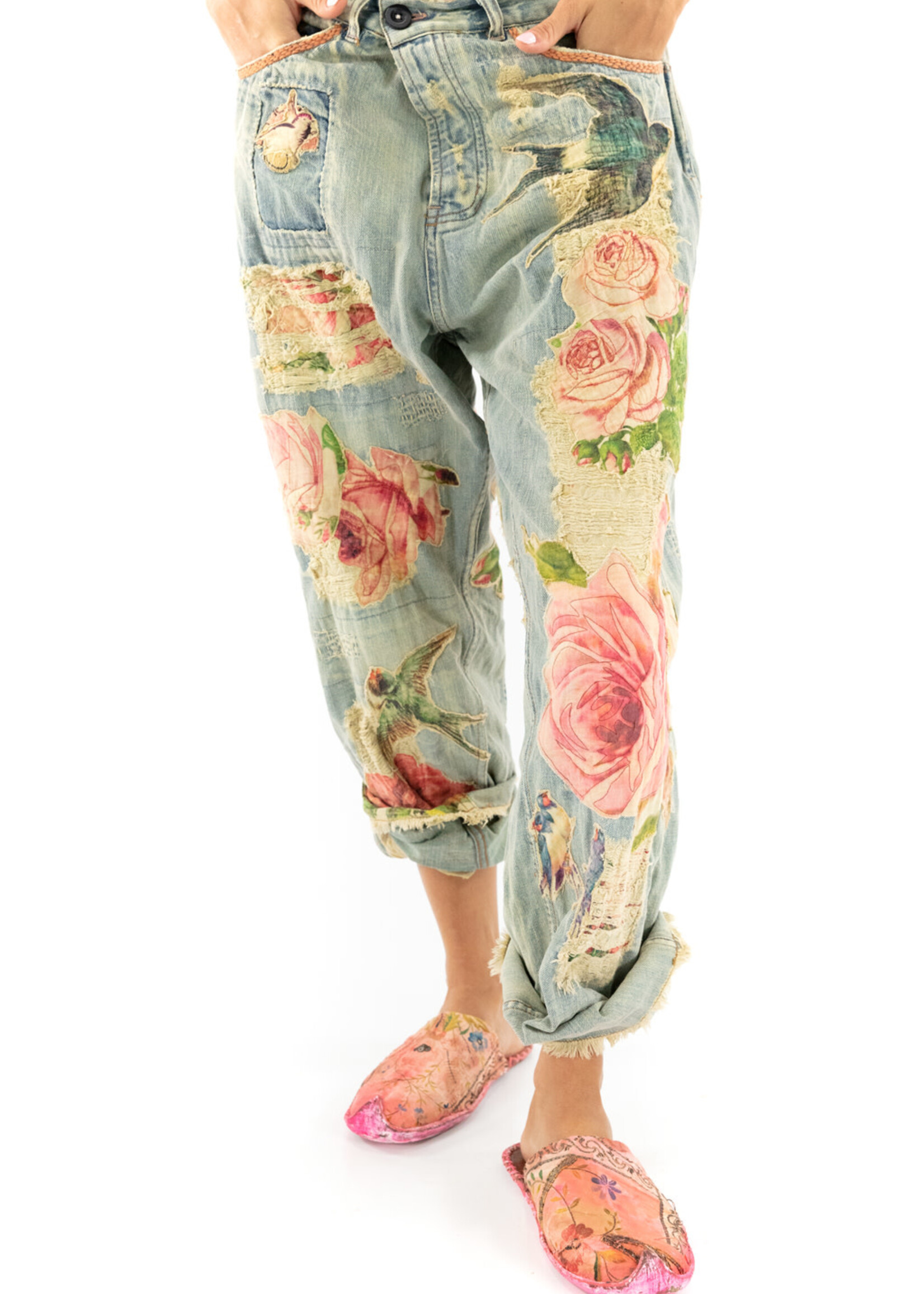 Magnolia Pearl Miner Denims w Bird Applique Pants 316 Washed Indigo