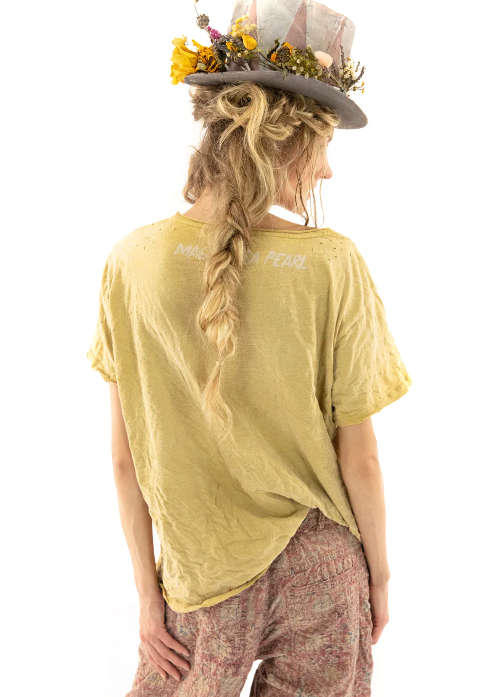 Magnolia Pearl Peace Applique Tee Top 1108 Marigold