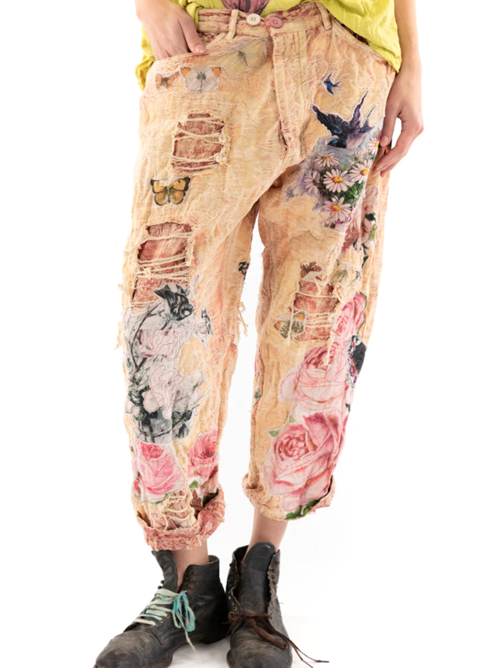 Magnolia Pearl Jacquard Applique Miner Denims Soleil En Rose Pants 345 One Size