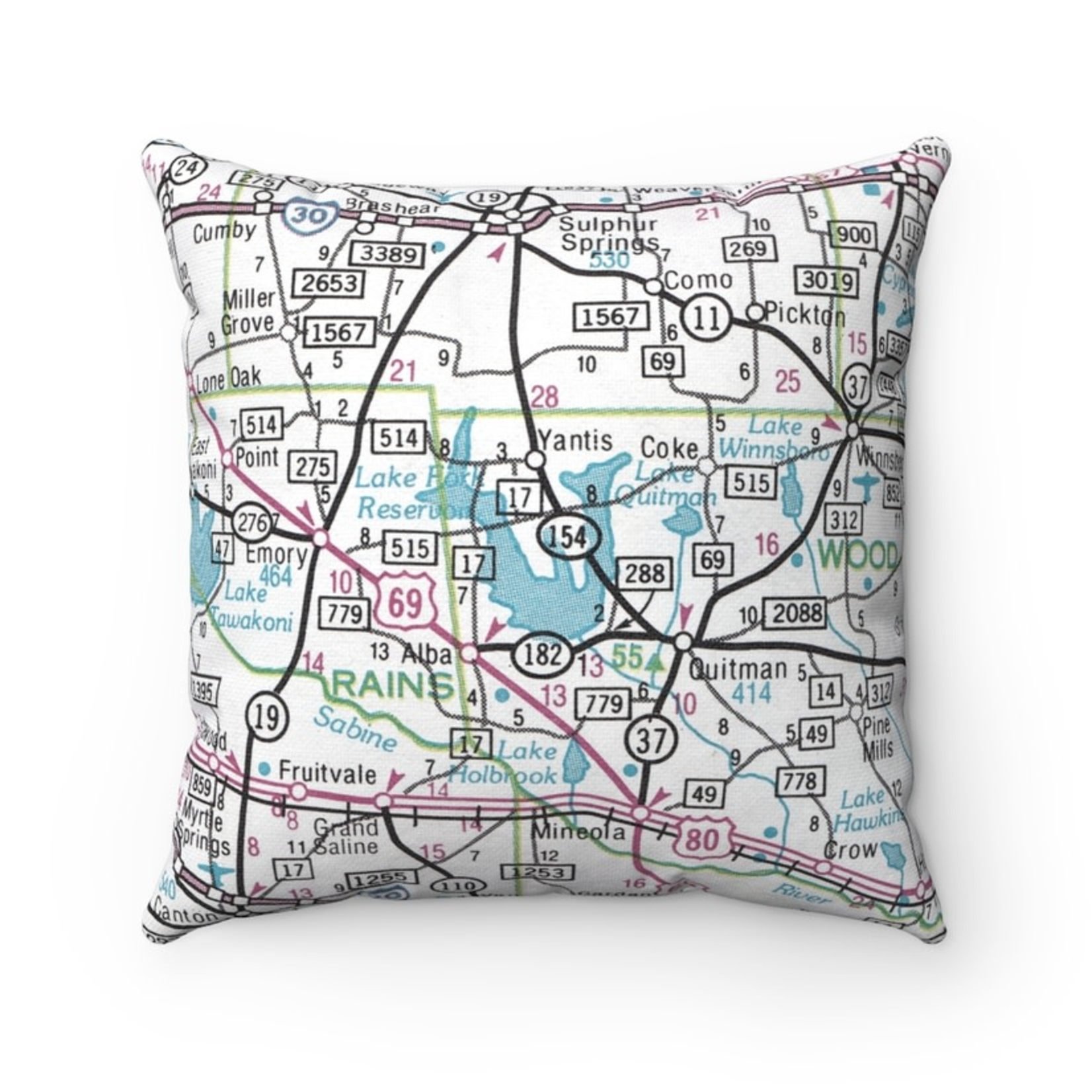 Periwinkle Map of Lake Fork Pillow Cover