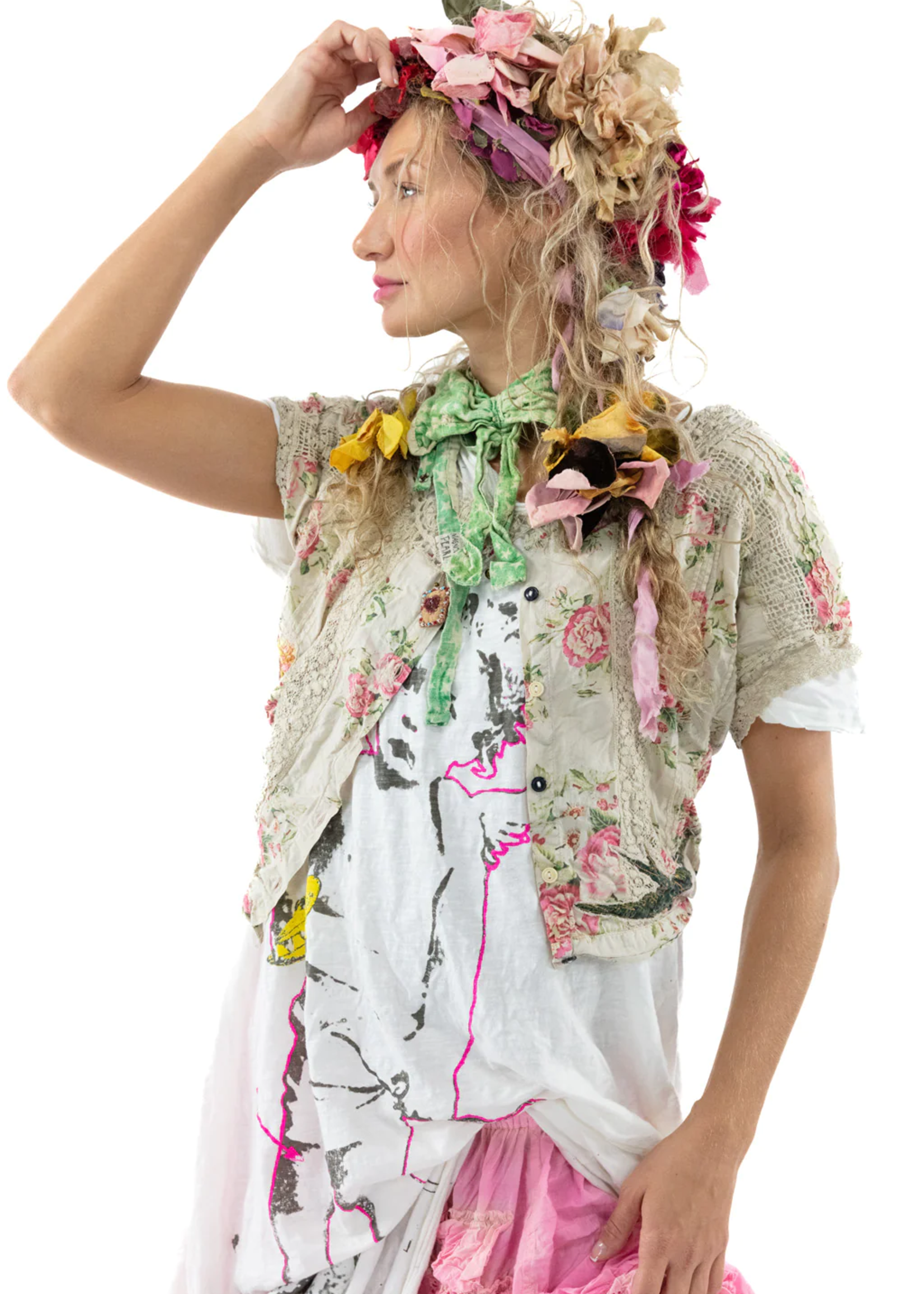 Magnolia Pearl Floral Dejah Cropped Blouse Top 1334 One Size