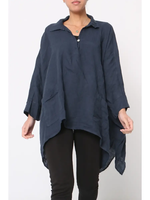 LOU+LOU Linen Tunic Dress - Navy Blue One Size