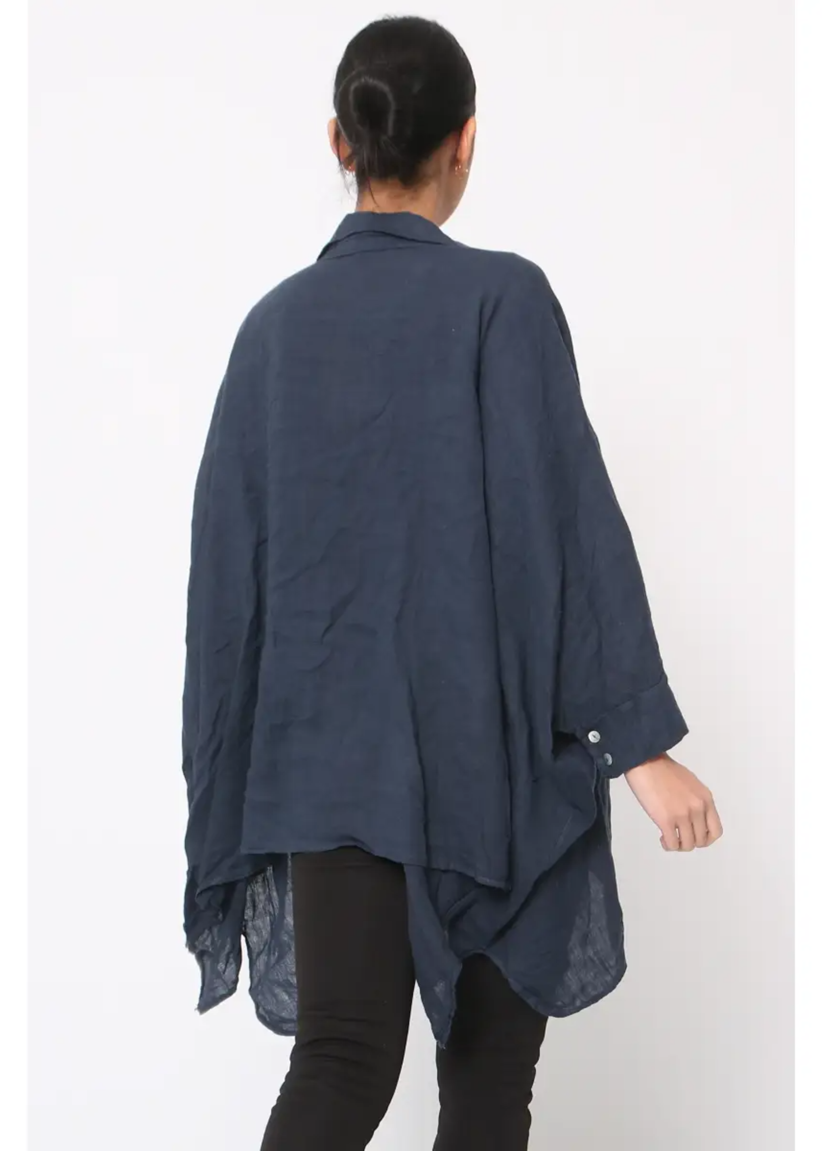 LOU+LOU Linen Tunic Dress - Navy Blue One Size