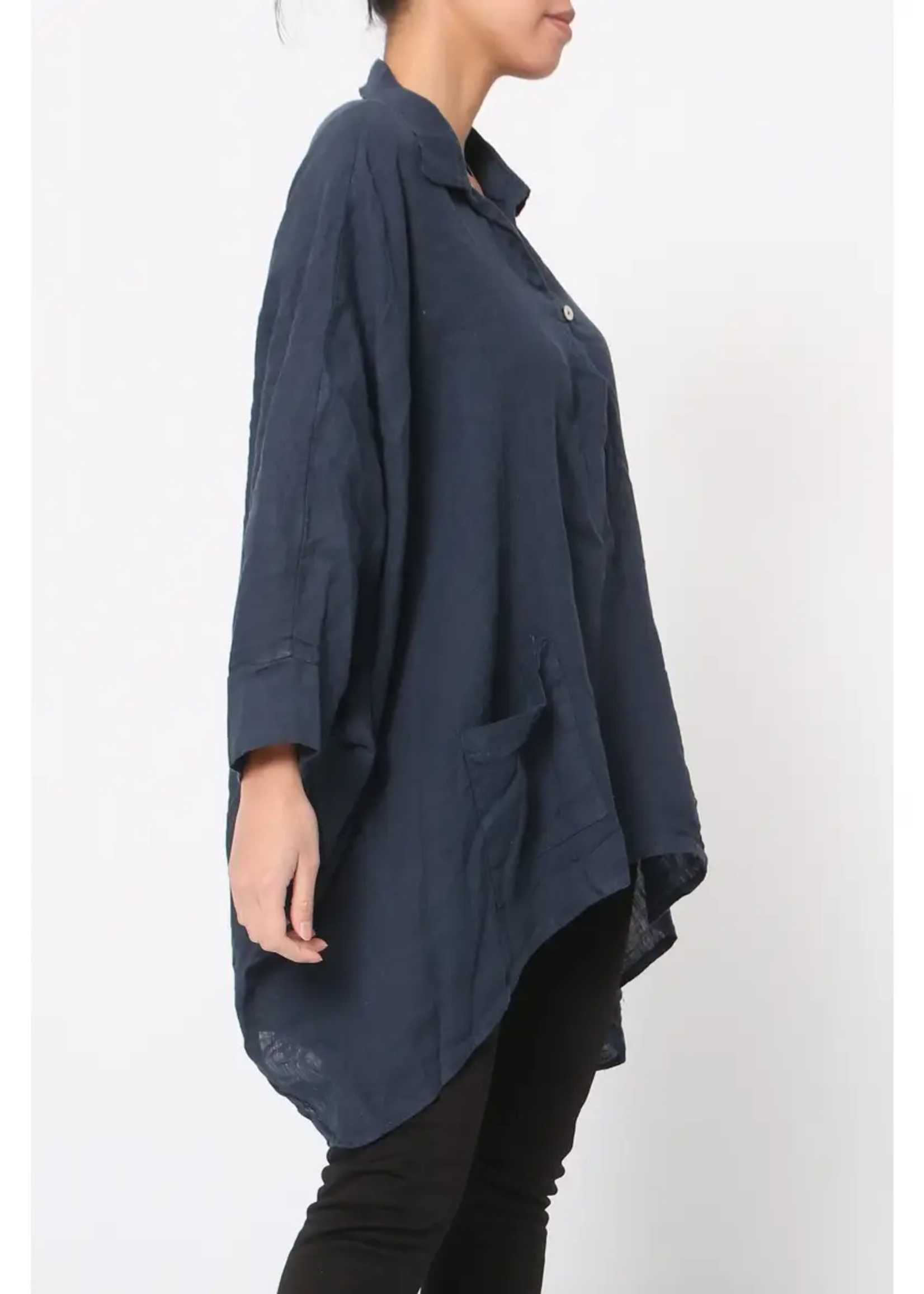LOU+LOU Linen Tunic Dress - Navy Blue One Size