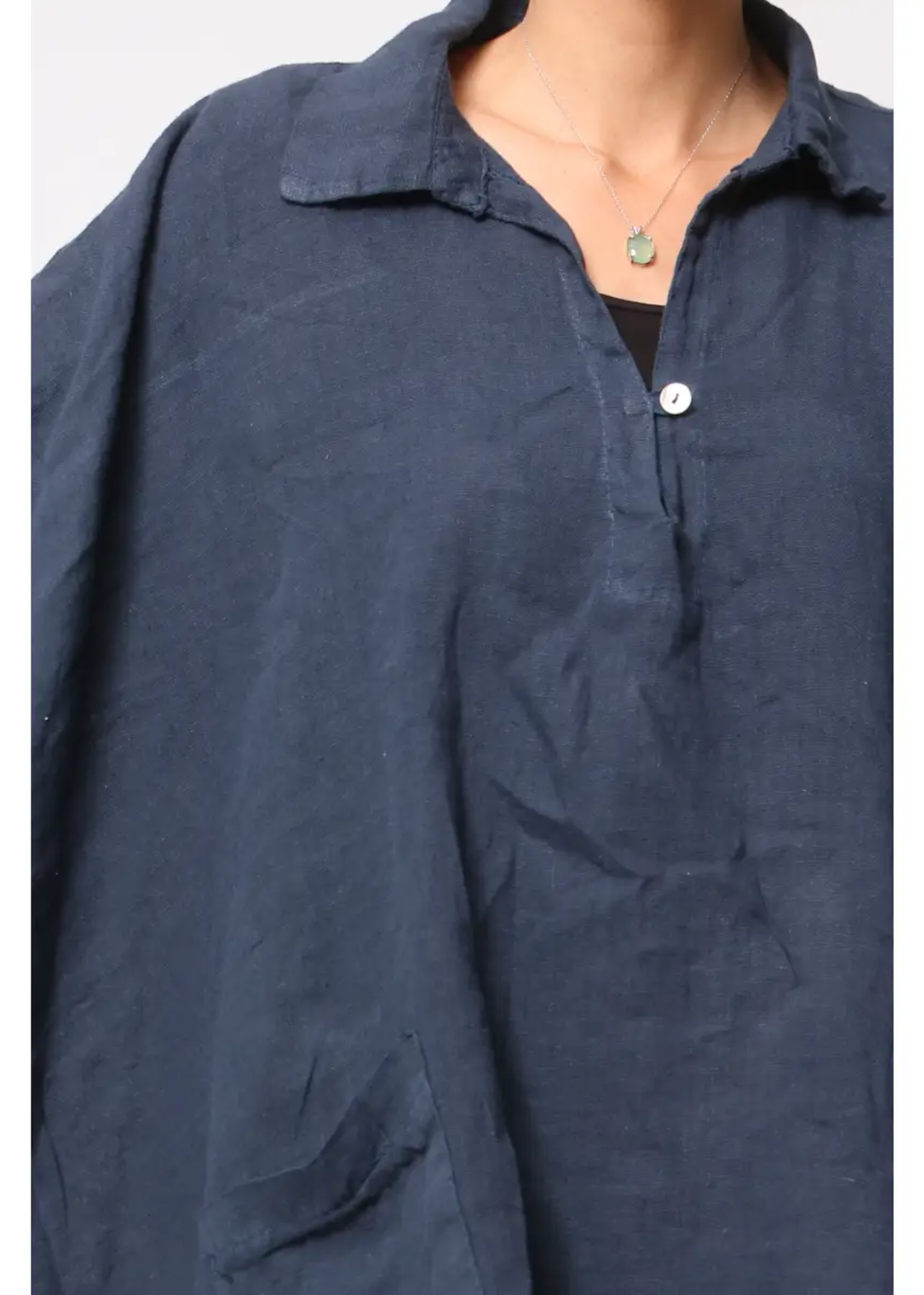 LOU+LOU Linen Tunic Dress - Navy Blue One Size