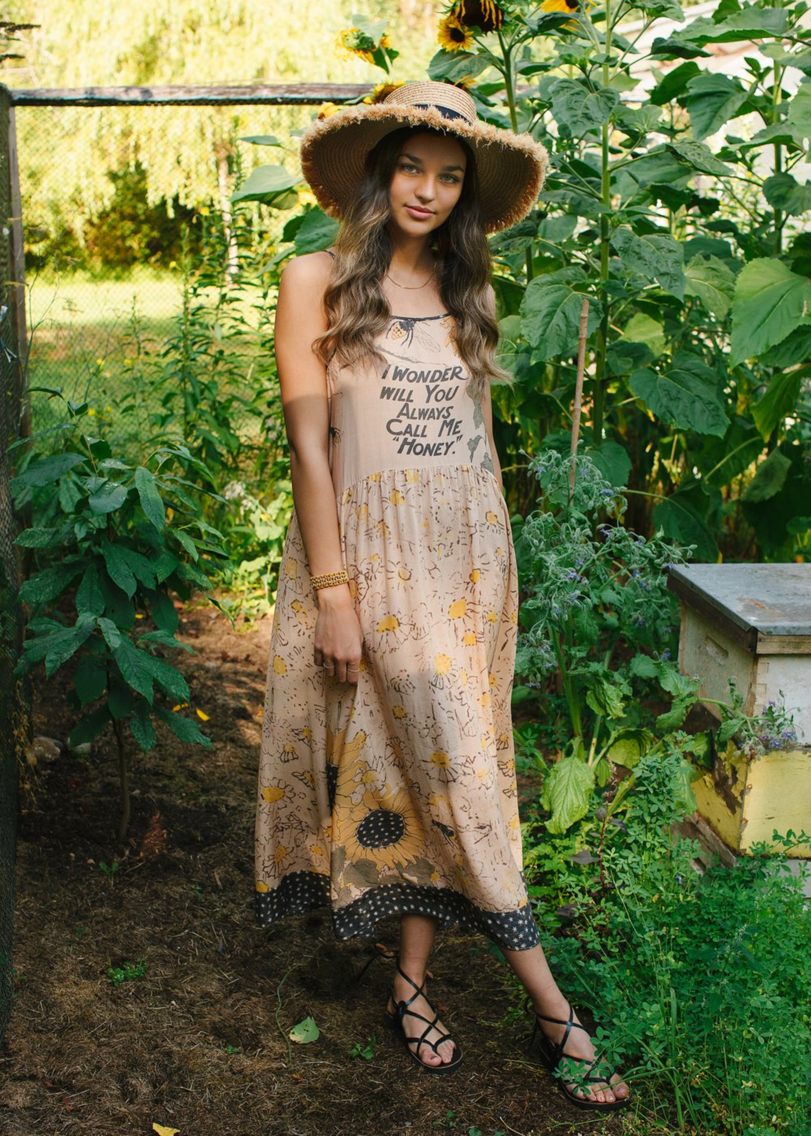 Market of Stars Milk & Honey Boheme Slip Dress Bees & Sunflowers L/XL