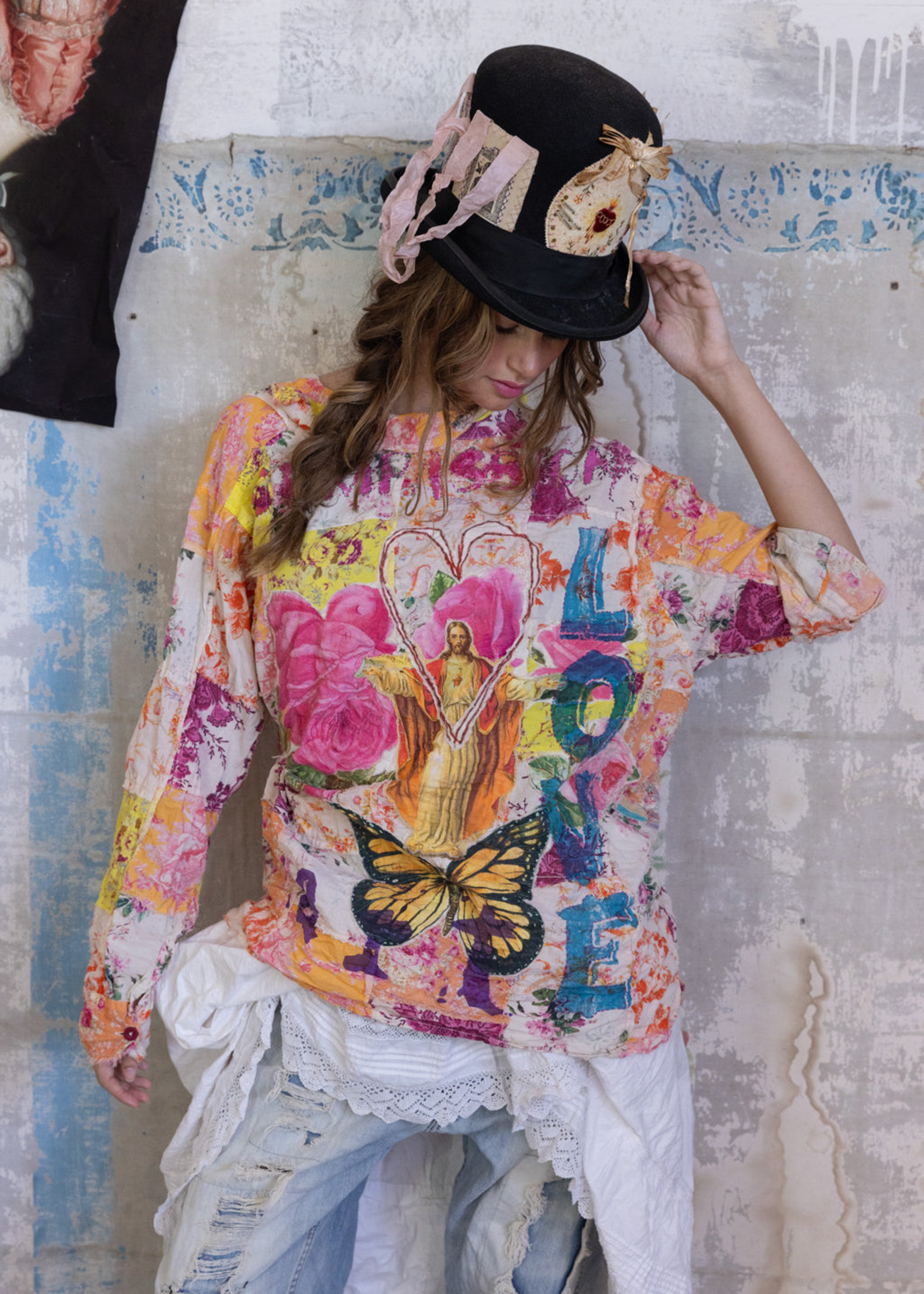 Magnolia Pearl Patchwork Artist Workshirt Top 1418