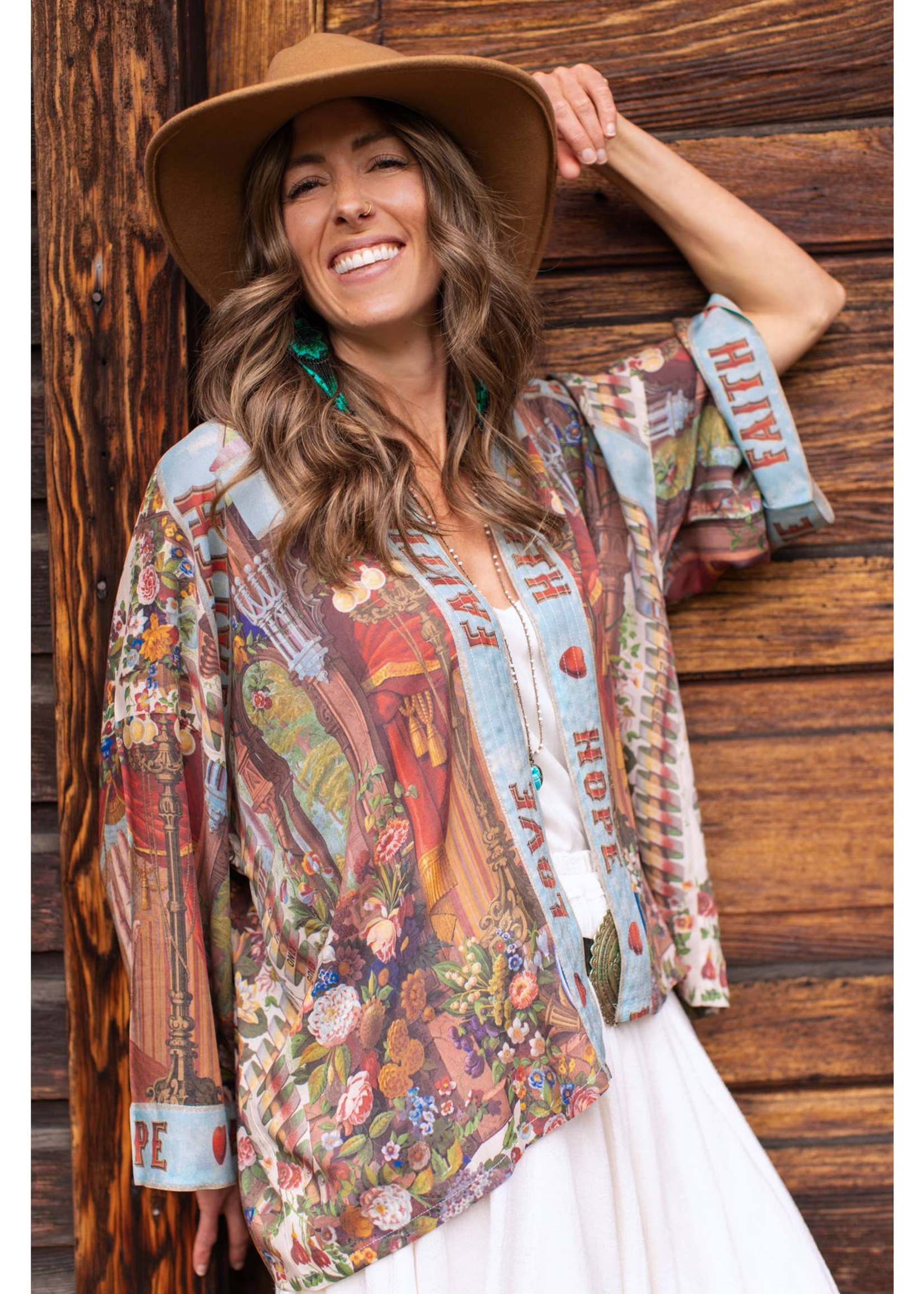 Market of Stars Love Language Pixie Cropped Bamboo Kimono Cardigan