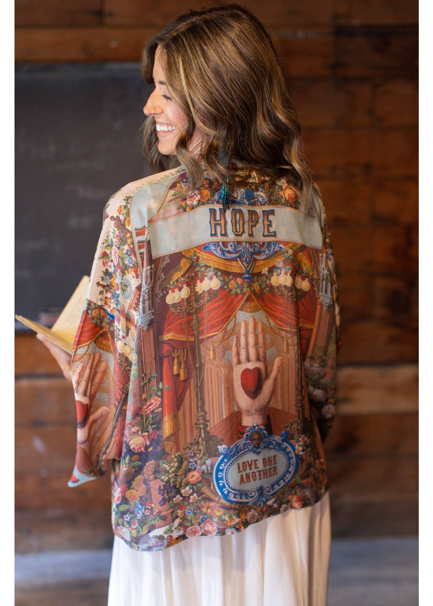 Market of Stars Love Language Cropped Bamboo Kimono Cardigan