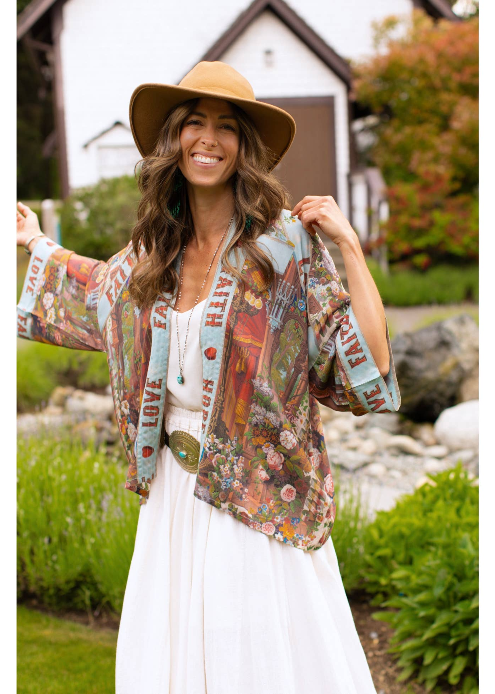 Market of Stars Love Language Cropped Bamboo Kimono Cardigan