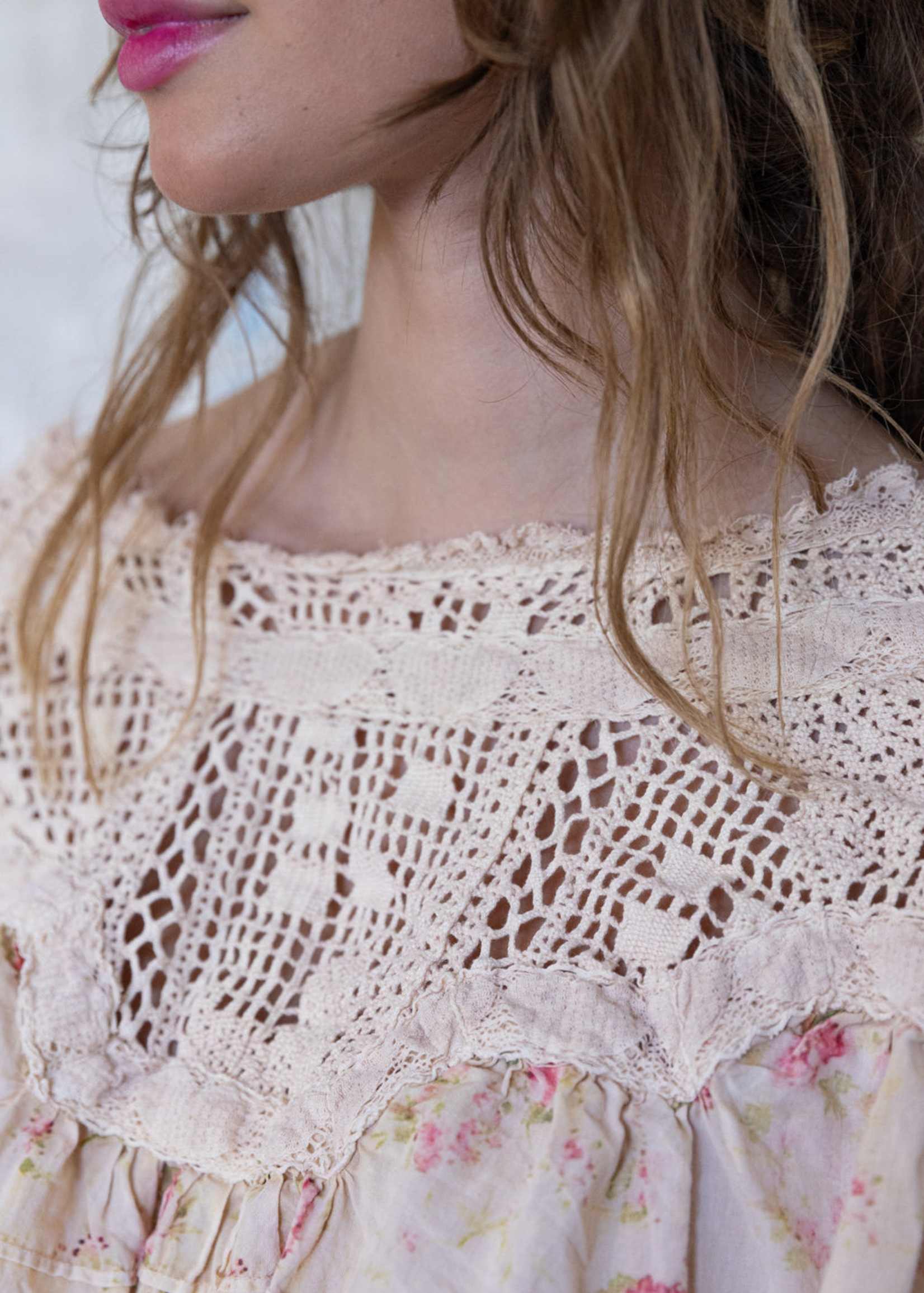 Magnolia Pearl Crochet Yoke Keira Blouse Top 1566 Eden Rose
