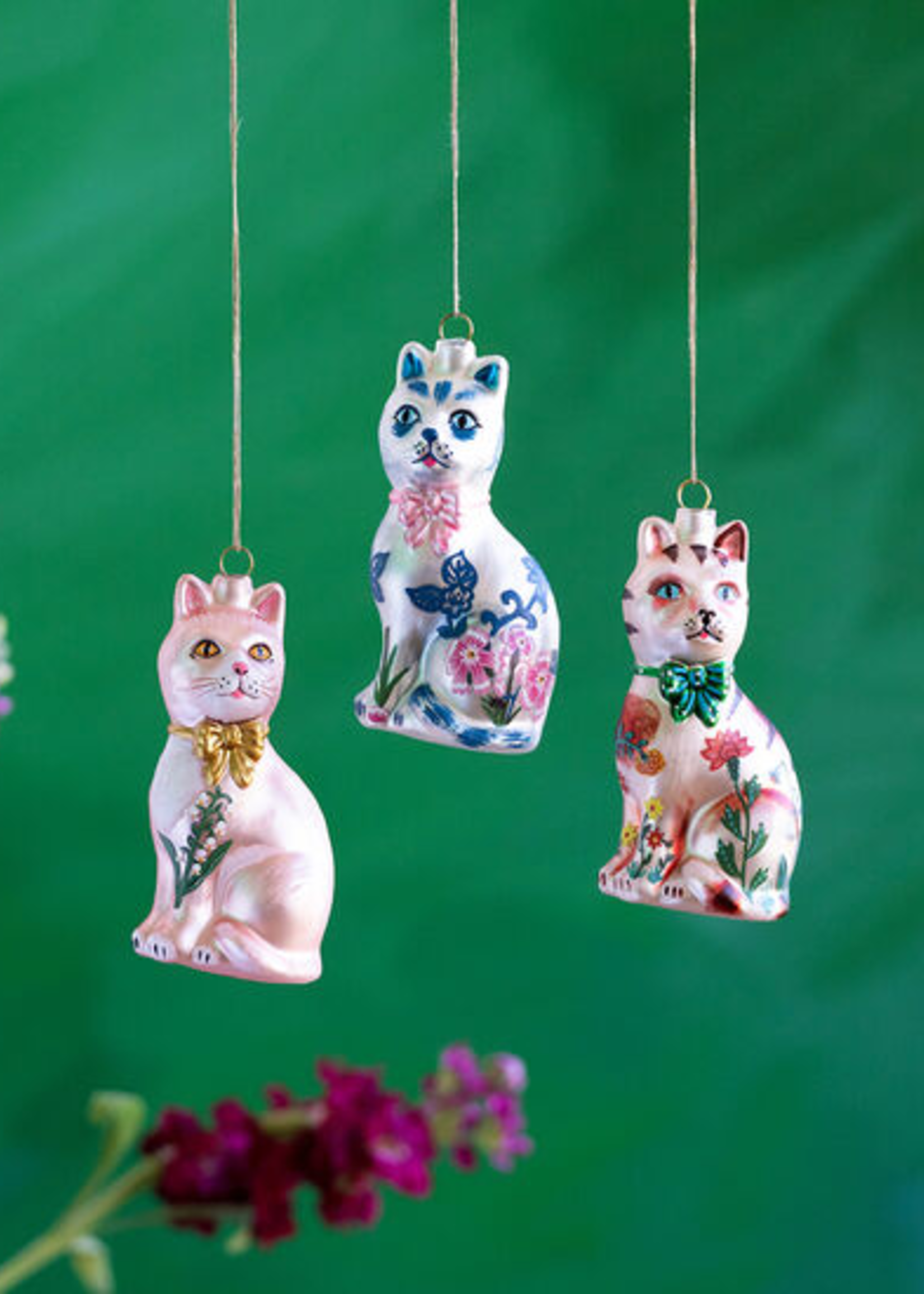 Glitterville Nathalie Lete Floral Cat Ornaments