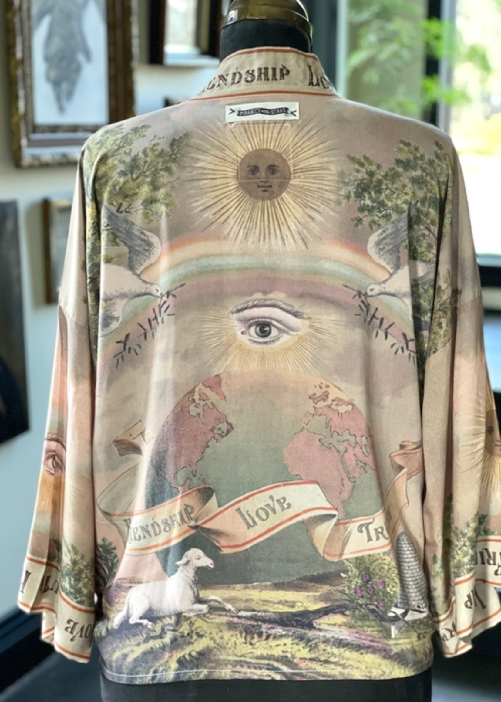 Market of Stars Friendship Love and Truth Cropped Bamboo Kimono Vintage Wash