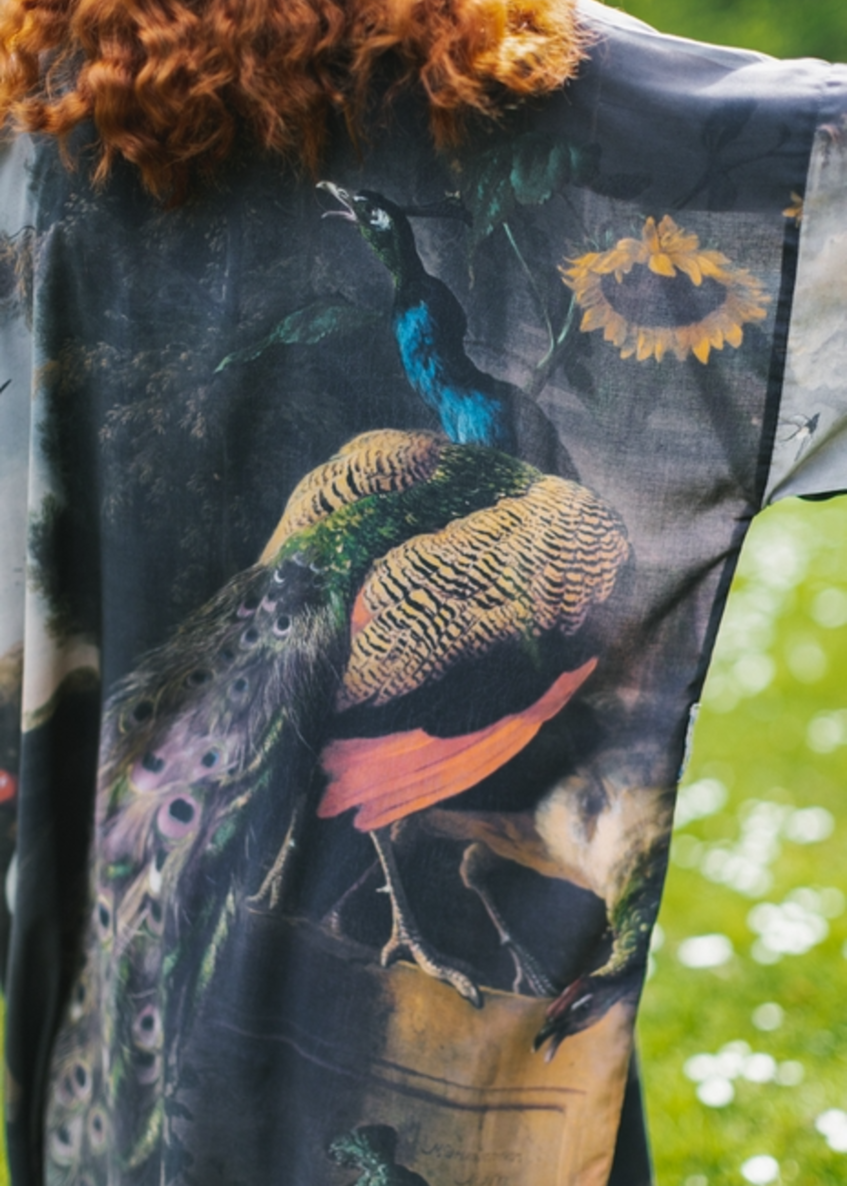 Market of Stars Wild Beauty Bamboo Kimono Duster Robe with Peacock Print