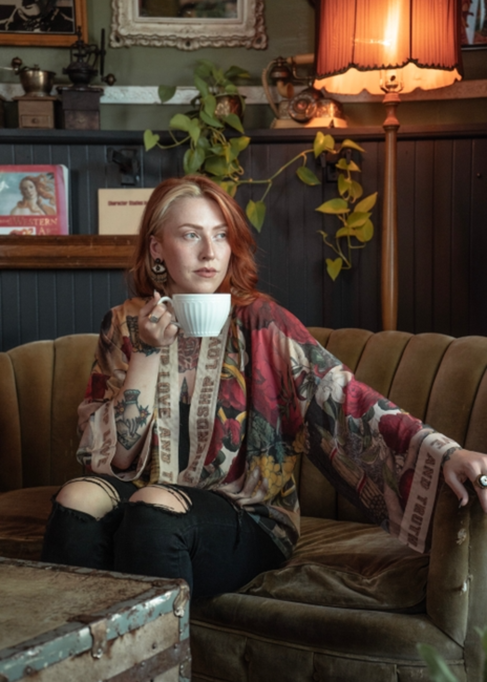 Market of Stars Friendship Love and Truth Pixie Cropped Bamboo Kimono Cardigan