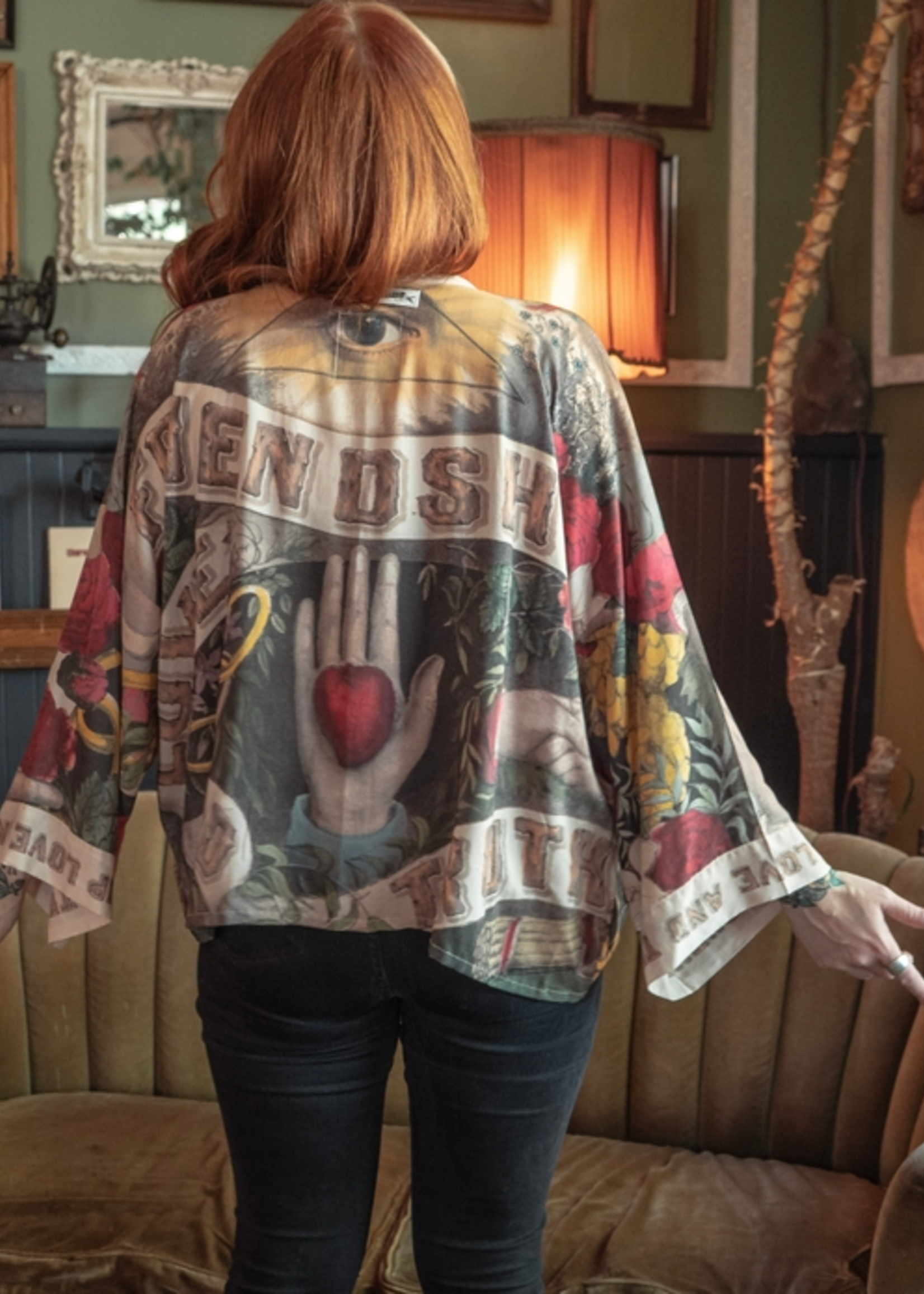 Market of Stars Friendship Love and Truth Pixie Cropped Bamboo Kimono Cardigan