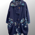 LOU+LOU Blue Wool Coat Jacket  w/flowers - One Size