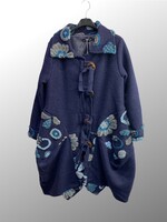 Blue Wool Coat Jacket  w/flowers - One Size