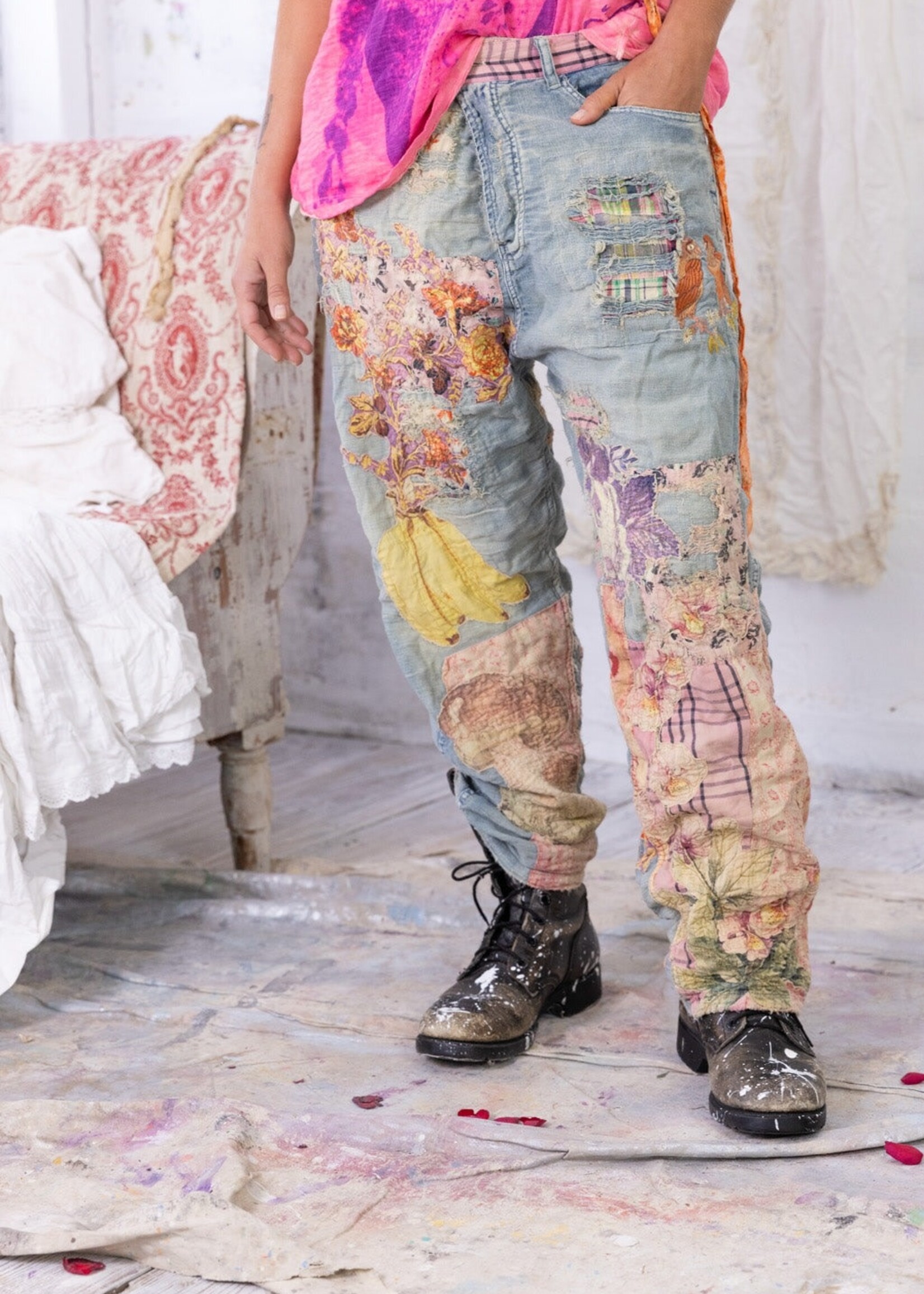 Magnolia Pearl New Release Linen Funk N' Junk Miner Washed Indigo Pants 525