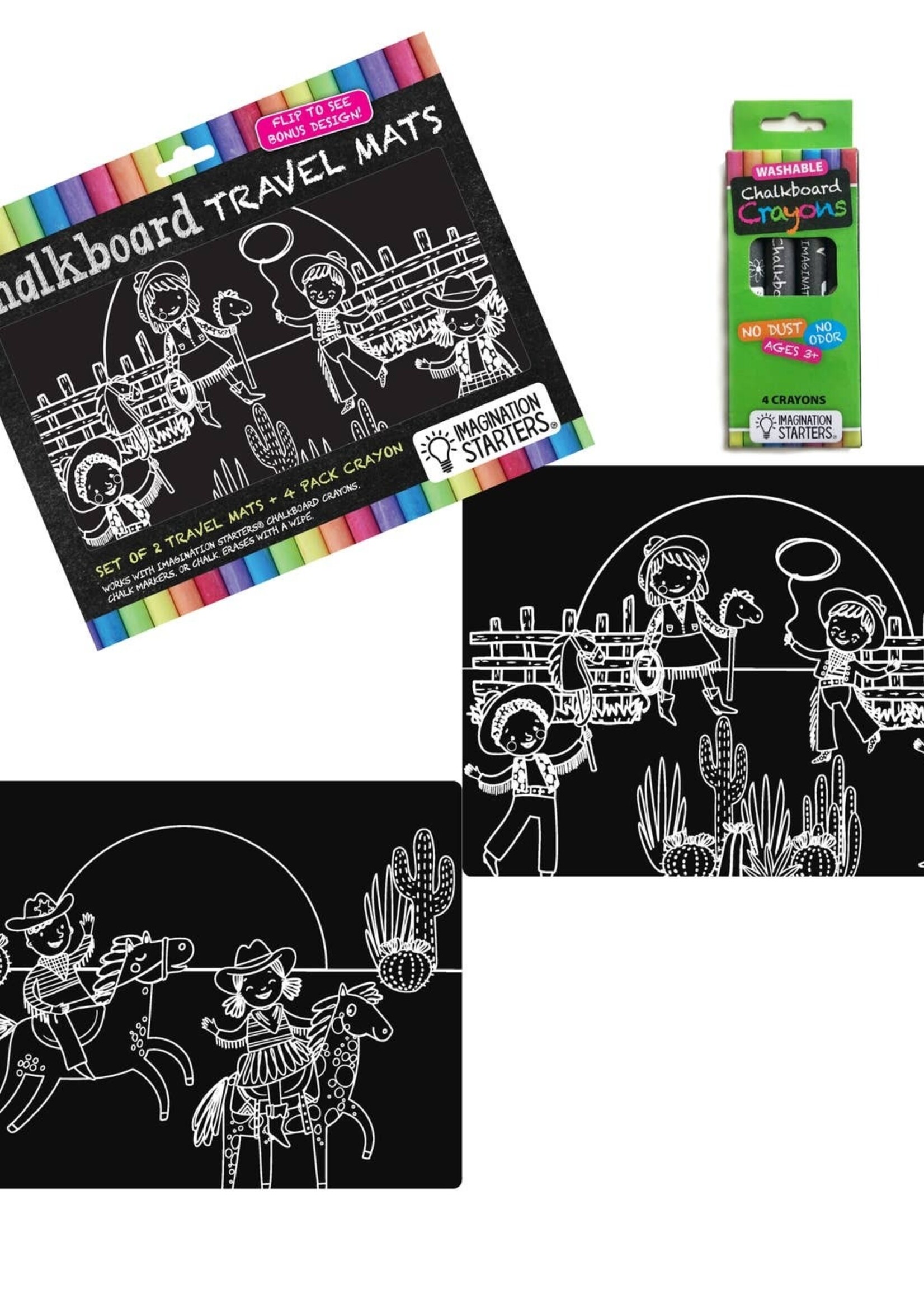 Imagination Starters Chalkboard Cowboy Cowgirl Travel Placemat Set of 2 9x12