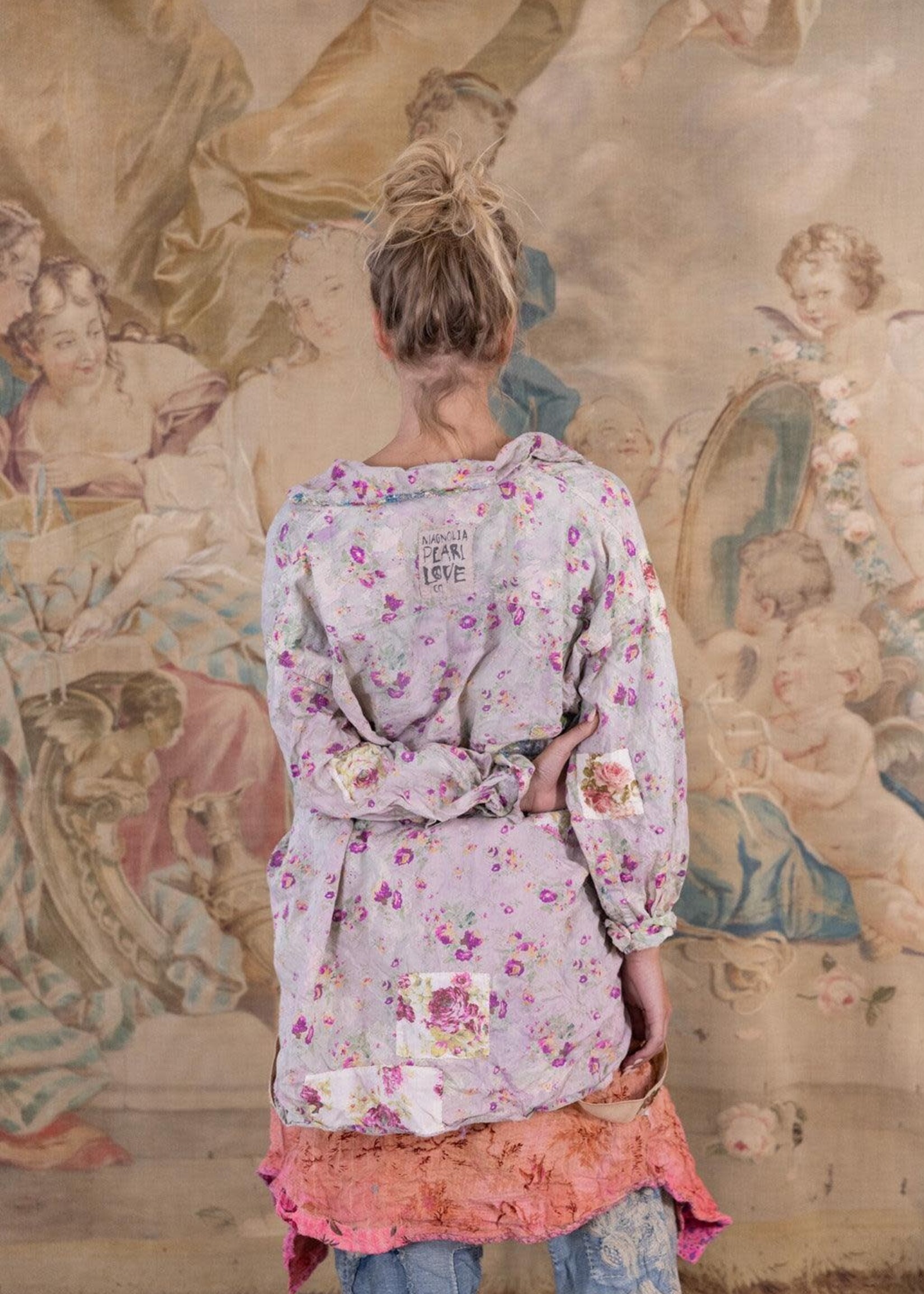 Magnolia Pearl Printed Boyfriend Shirt Pressed Flowers Top 1624