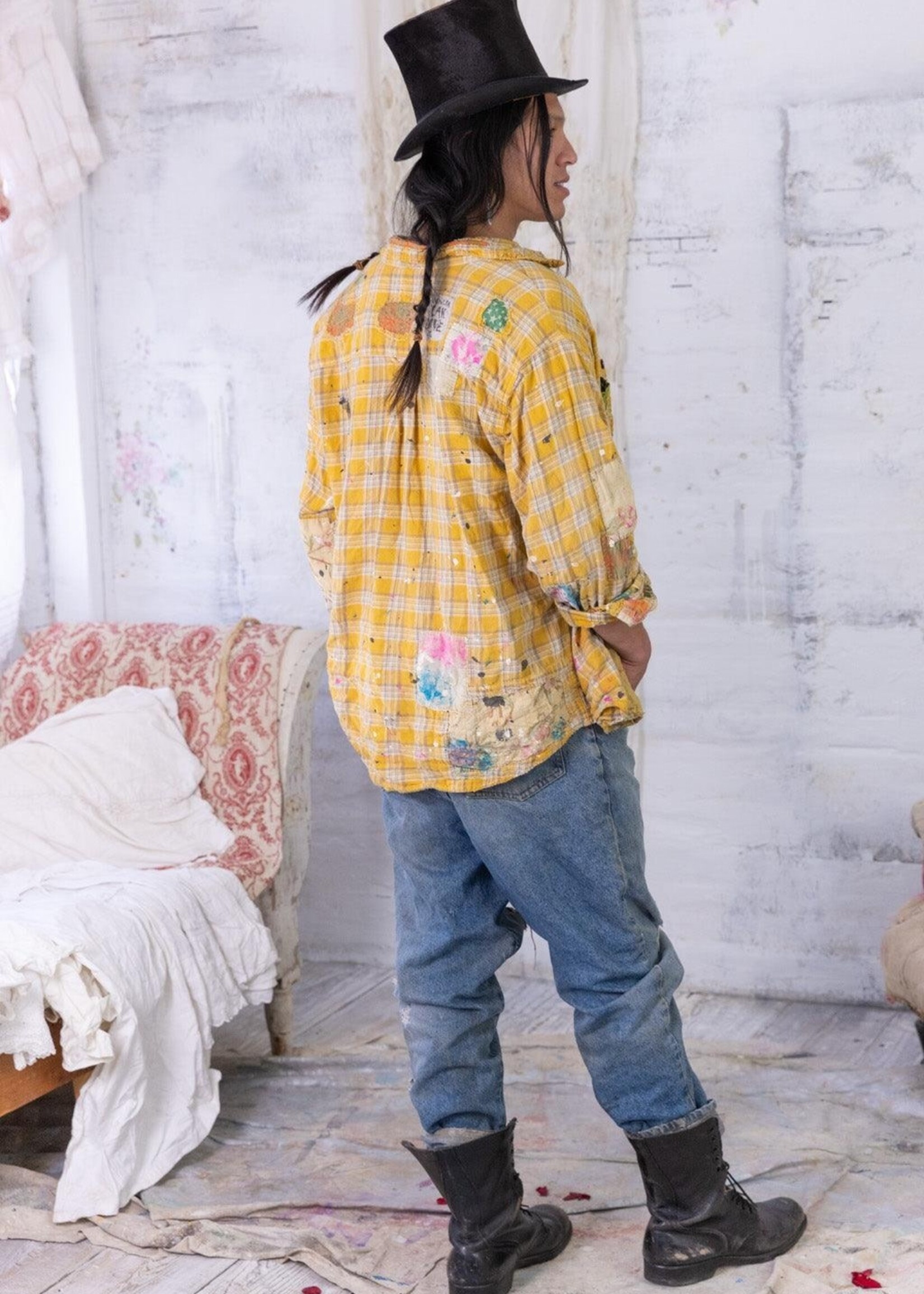 Magnolia Pearl Boyfriend Workshirt Sunshine Plaid Top 1563