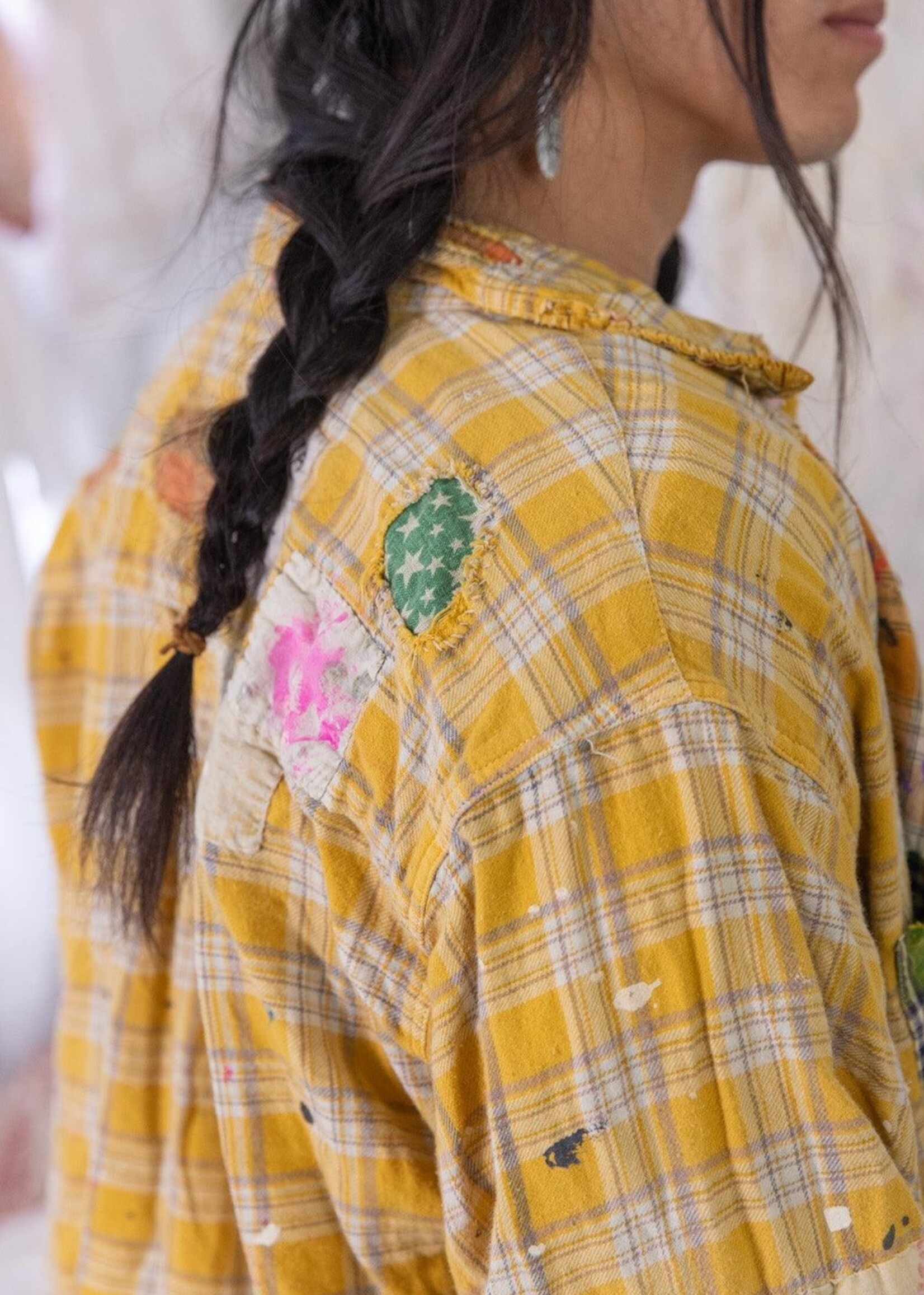 Magnolia Pearl Boyfriend Workshirt Sunshine Plaid Top 1563