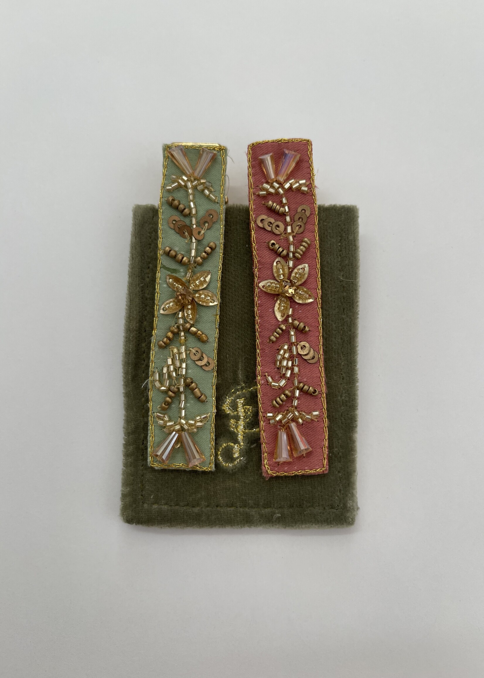 Powder UK Coral and Green Garland Bar Hairclips