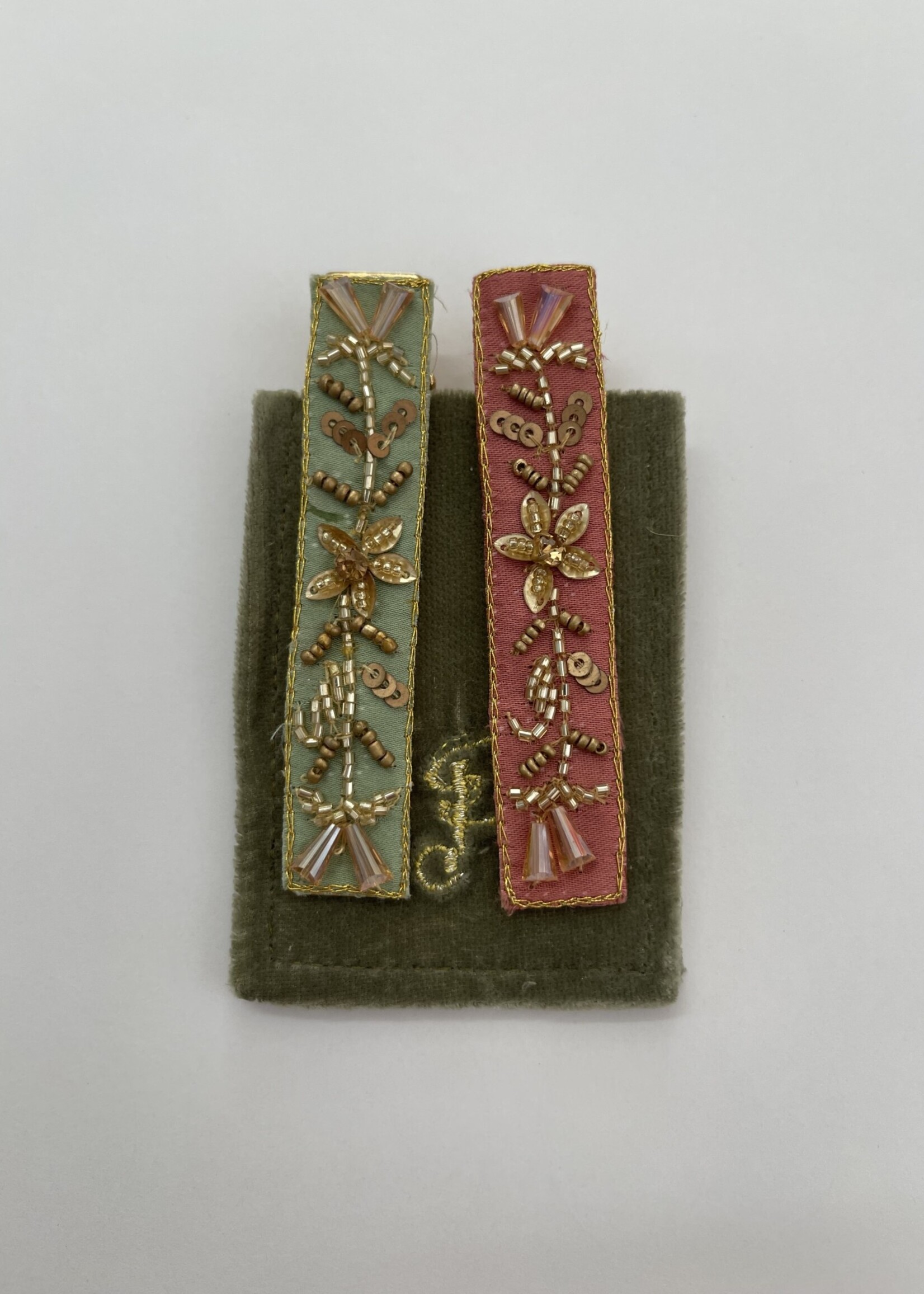 Powder UK Coral and Green Garland Bar Hairclips