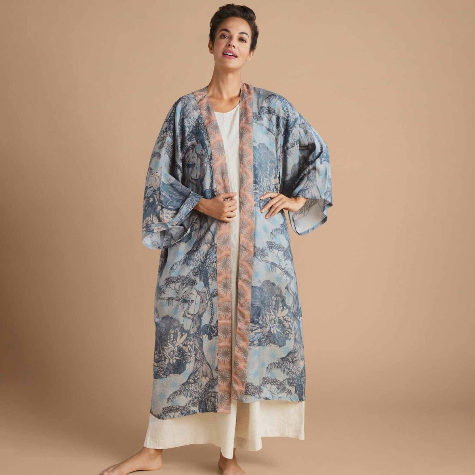 Powder UK Powder UK Tropical Toile Denim & Petal Kimono