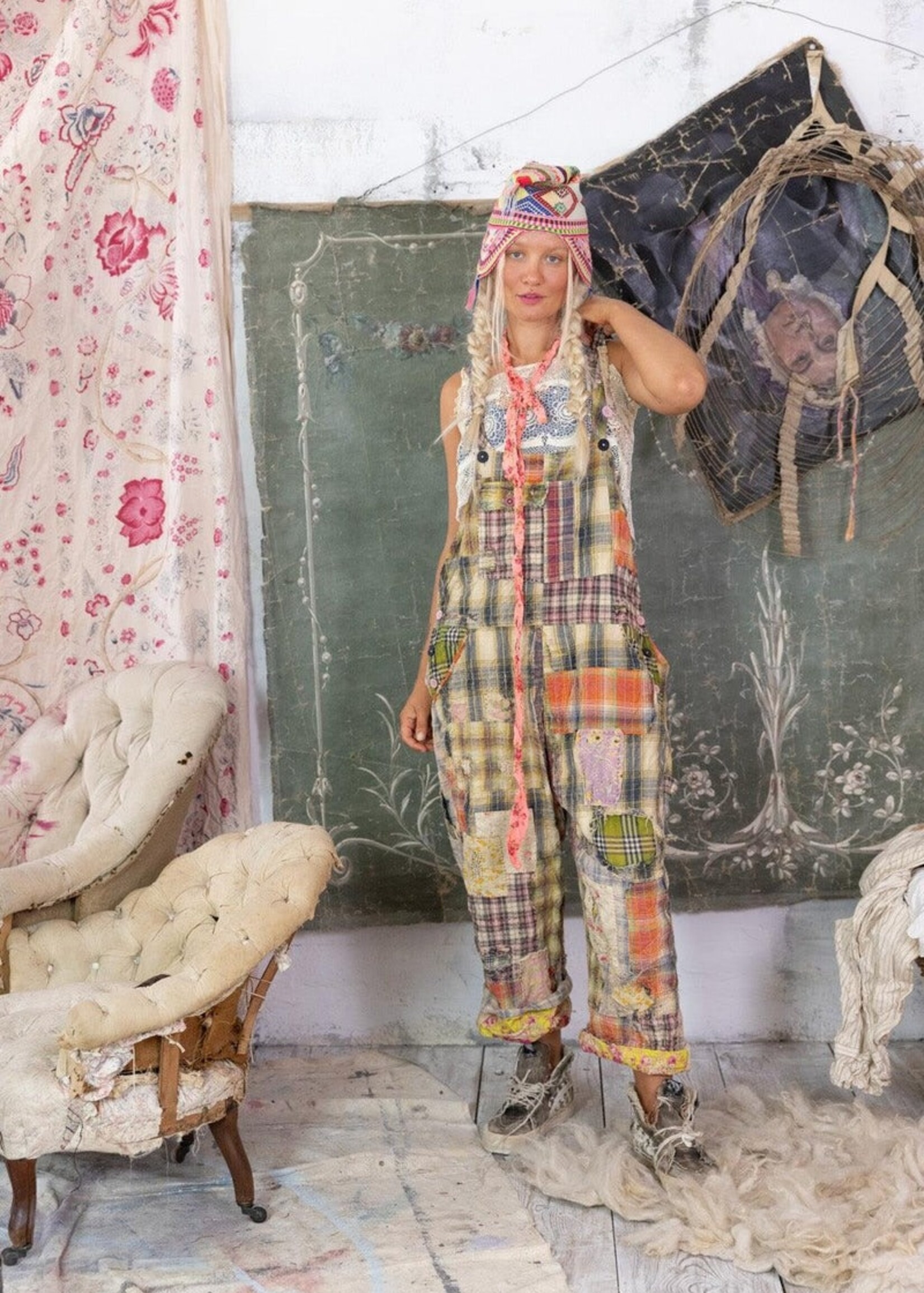 Magnolia Pearl Patchwork Love Overalls 073 Madras Rainbow