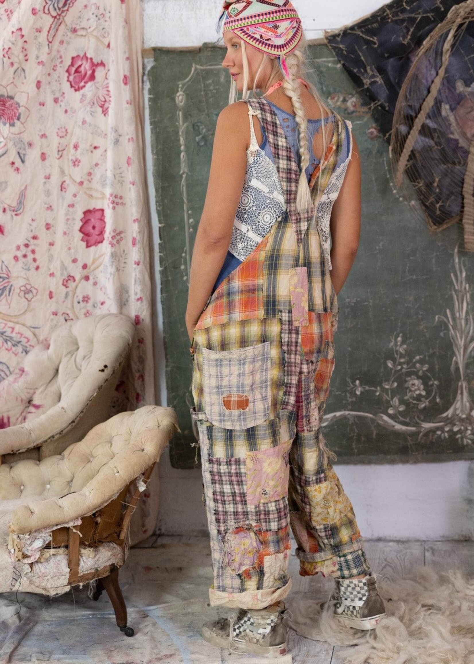 Magnolia Pearl Patchwork Love Overalls 073 Madras Rainbow