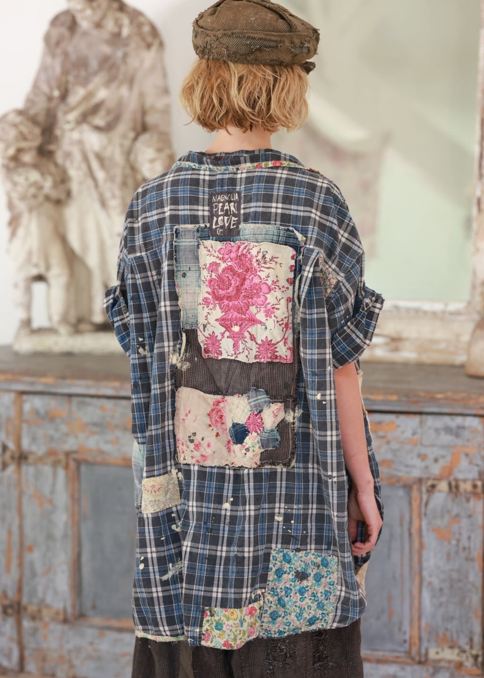 Magnolia Pearl Pena Shirt Top 1630 Grod Plaid Patchwork