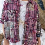 Magnolia Pearl Patchwork Kelly Western Shirt Top 1508 Madras Pink