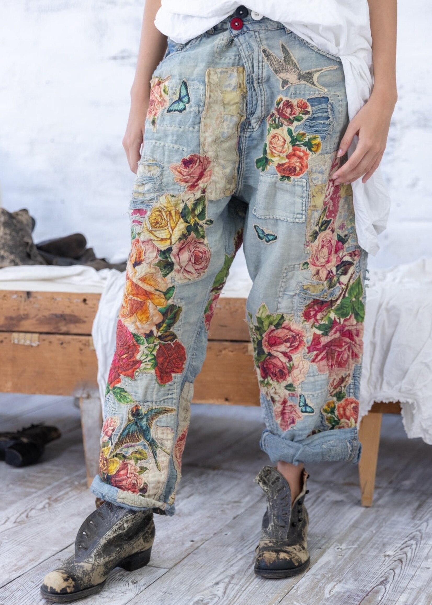 Magnolia Pearl Quilts and Roses Miner Pants 521 Faded Indigo