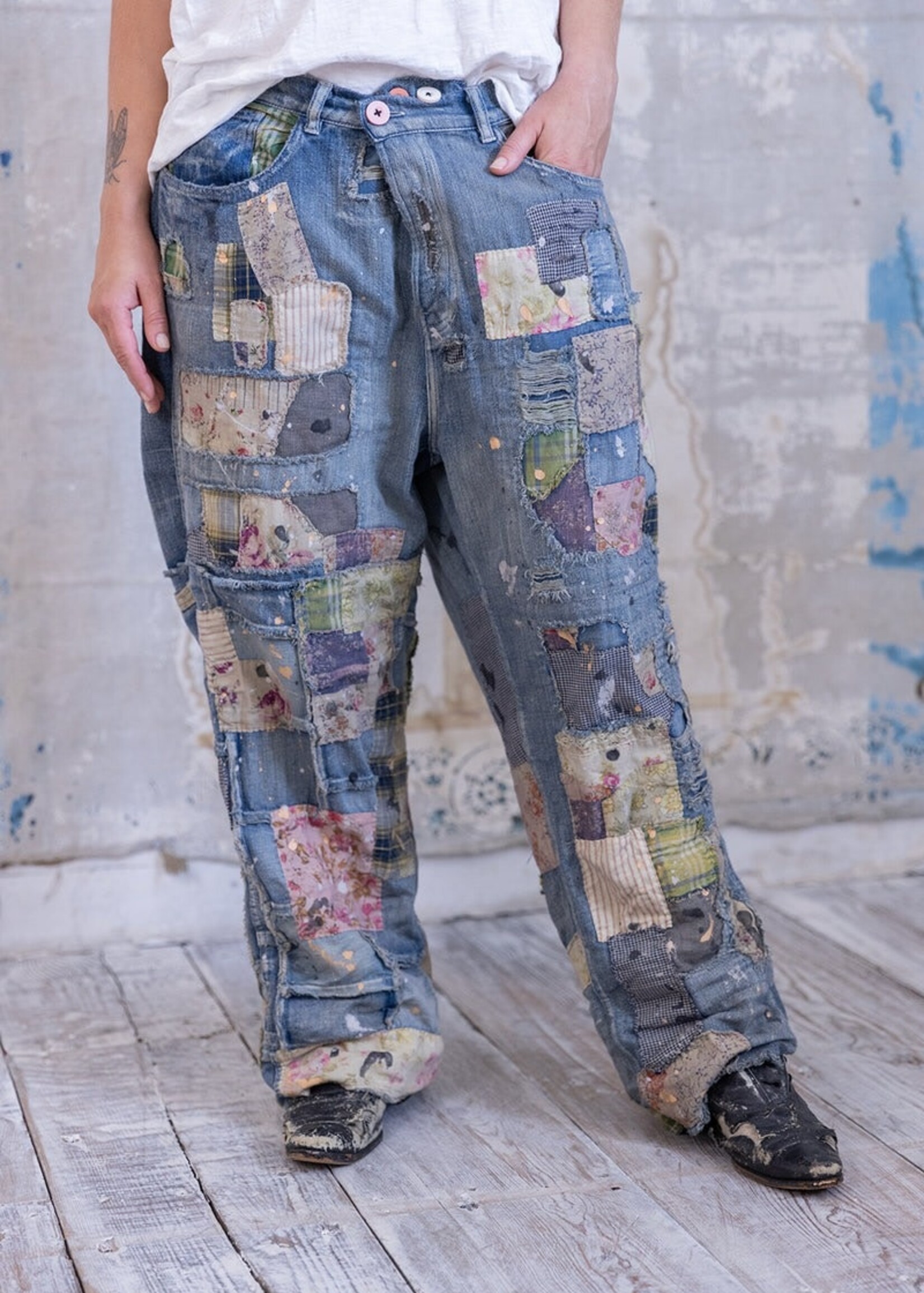 Magnolia Pearl Patchwork Crossroads Denims Pants 537 Washed Indigo