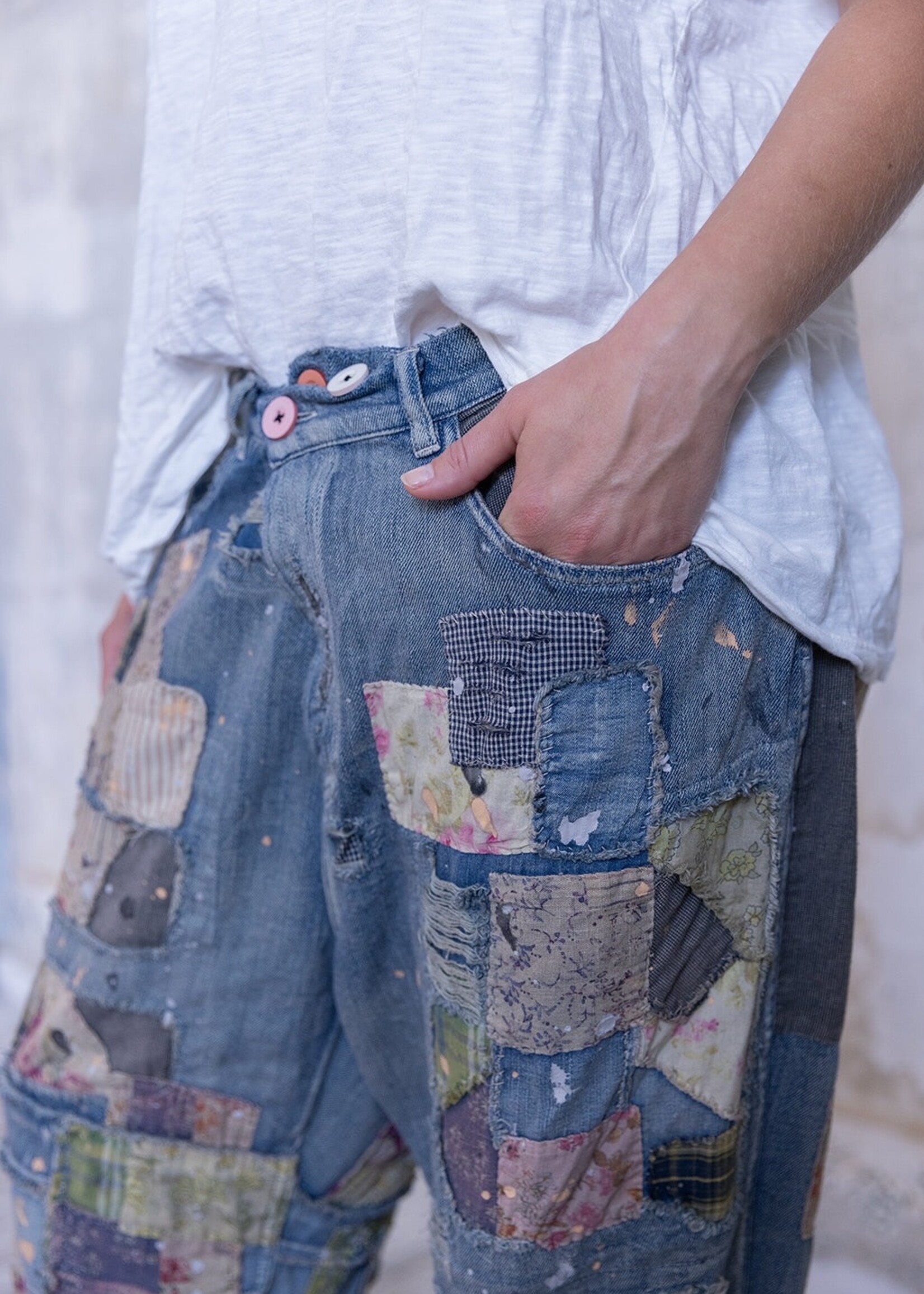 Magnolia Pearl Patchwork Crossroads Denims Pants 537 Washed Indigo