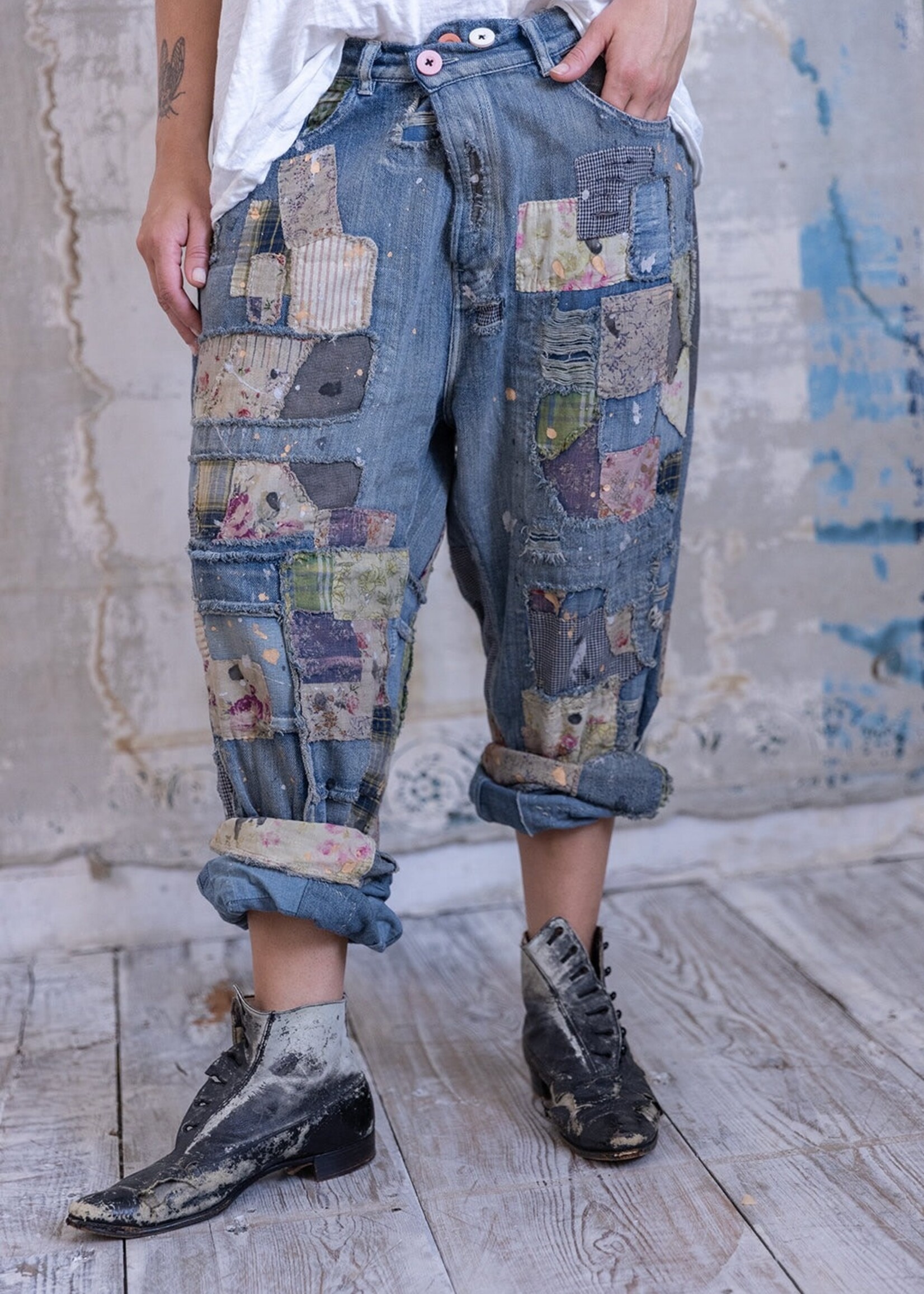Magnolia Pearl Patchwork Crossroads Denims Pants 537 Washed Indigo