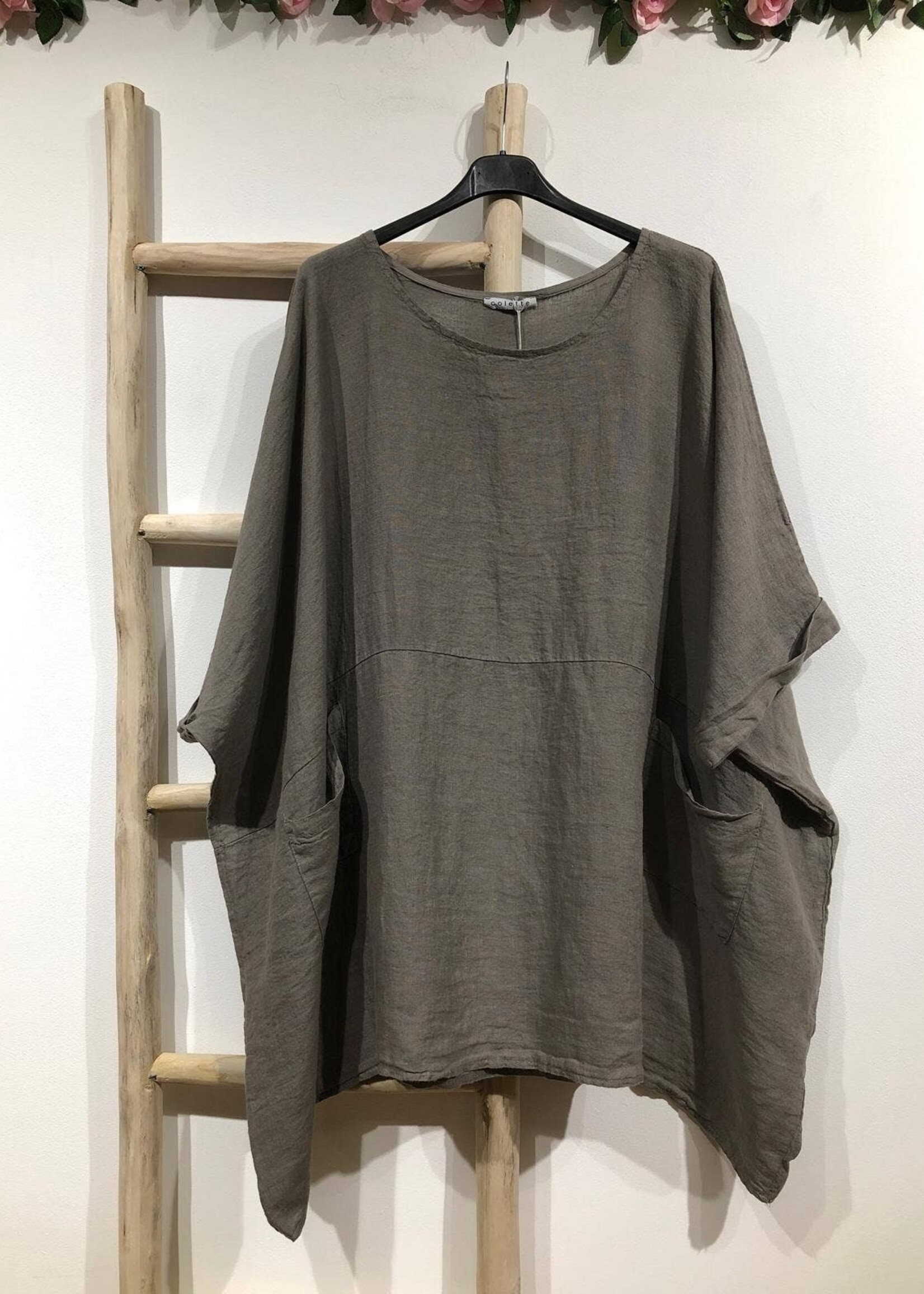 Linen Pocket Tunic Mushroom One Size