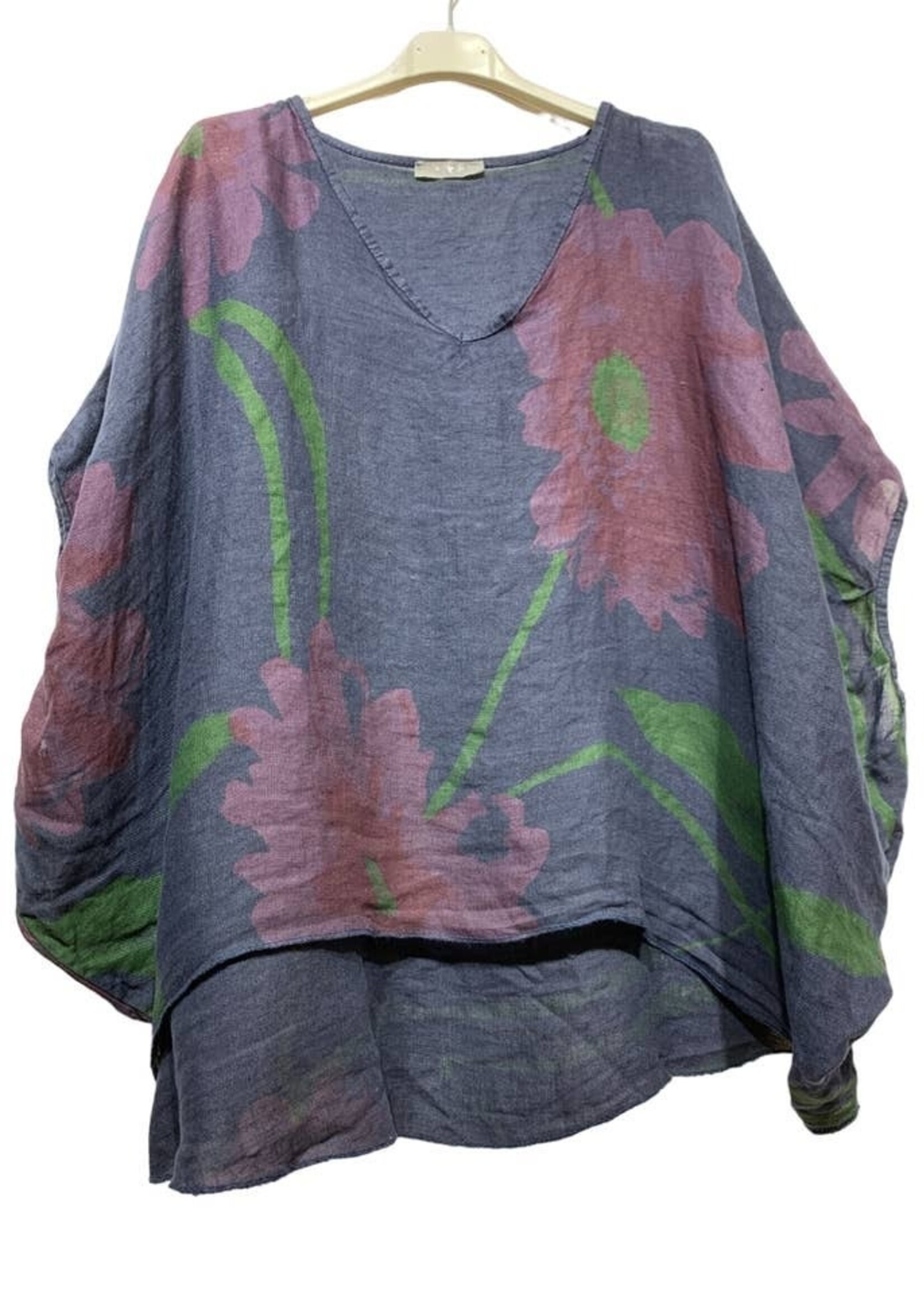 Floral Navy Linen Top