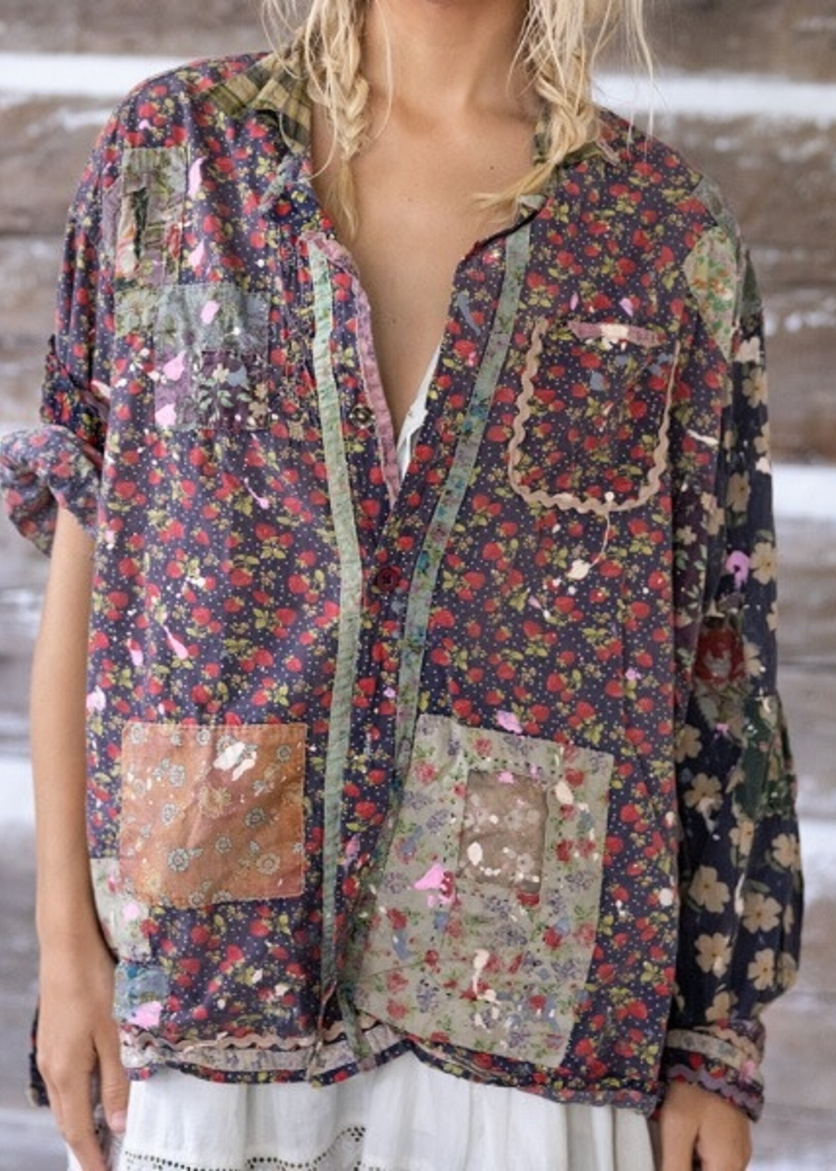 Magnolia Pearl Patchwork Adison Workshirt Top 1744 Big Crush One Size