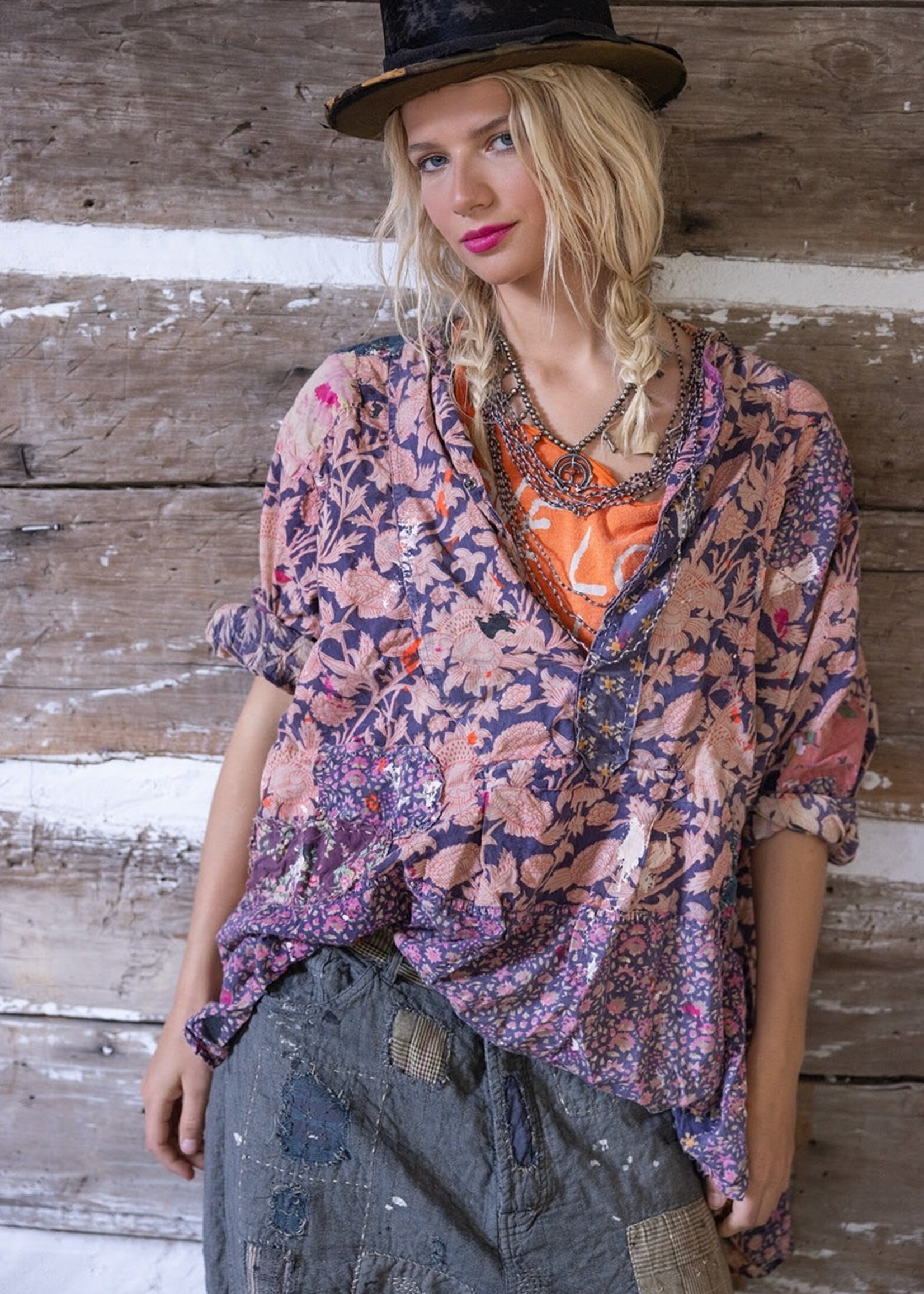 Magnolia Pearl Printed Prairie Top 1775 Stone Rose One Size