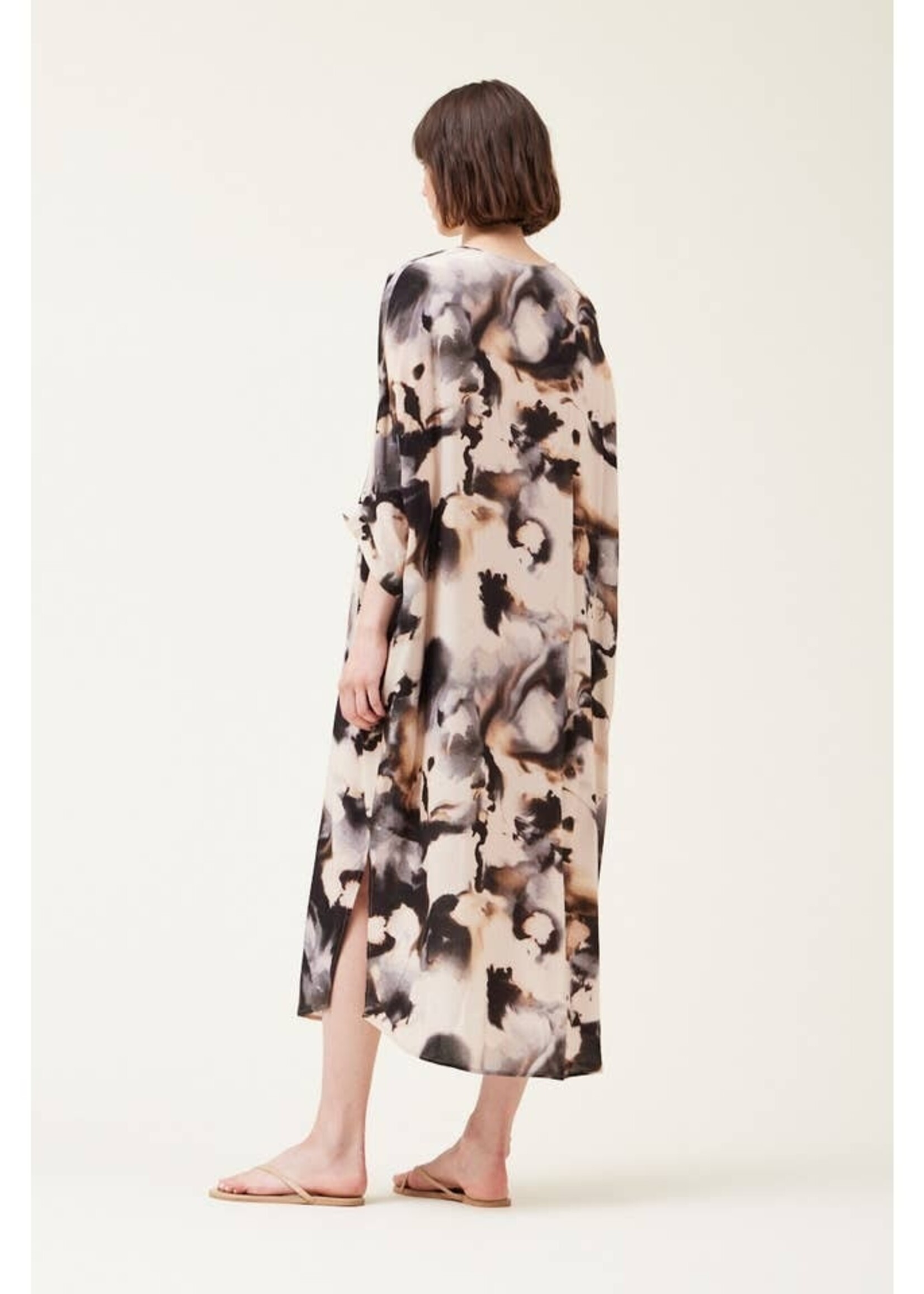 Grade & Gather Swirl Print Kaftan Tunic Dress Neutral