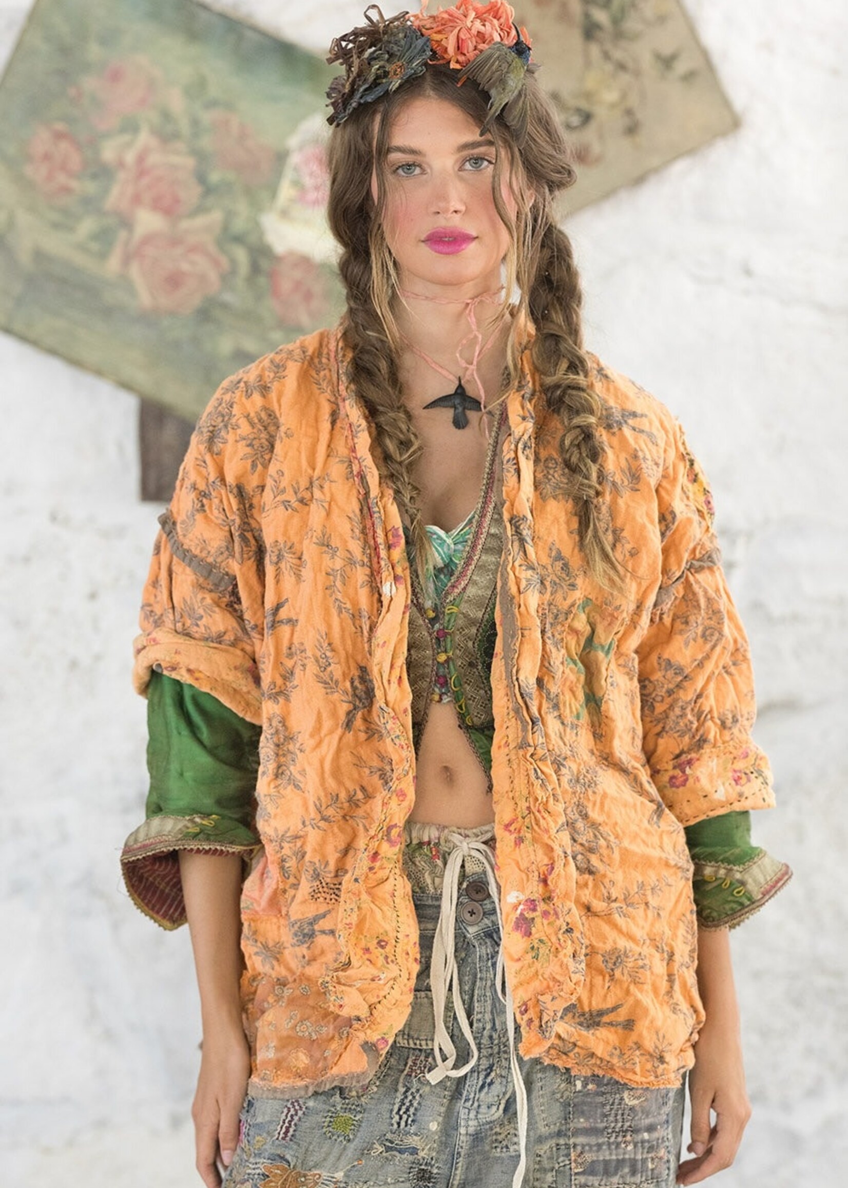 Magnolia Pearl Julian Floral Kimono Jacket 946 Marmalade One Size