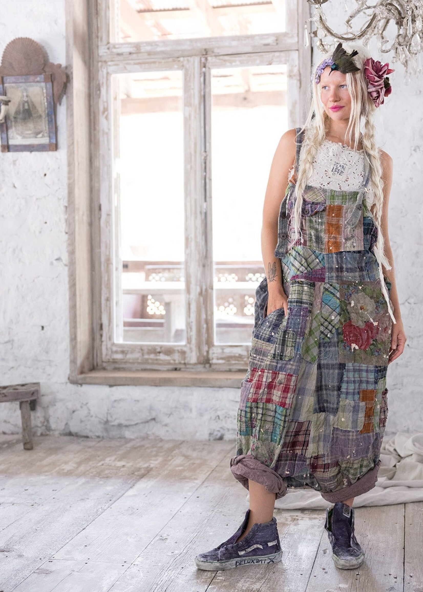 Magnolia Pearl Patchwork Frankie Overalls 125 Madras Rainbow One Size